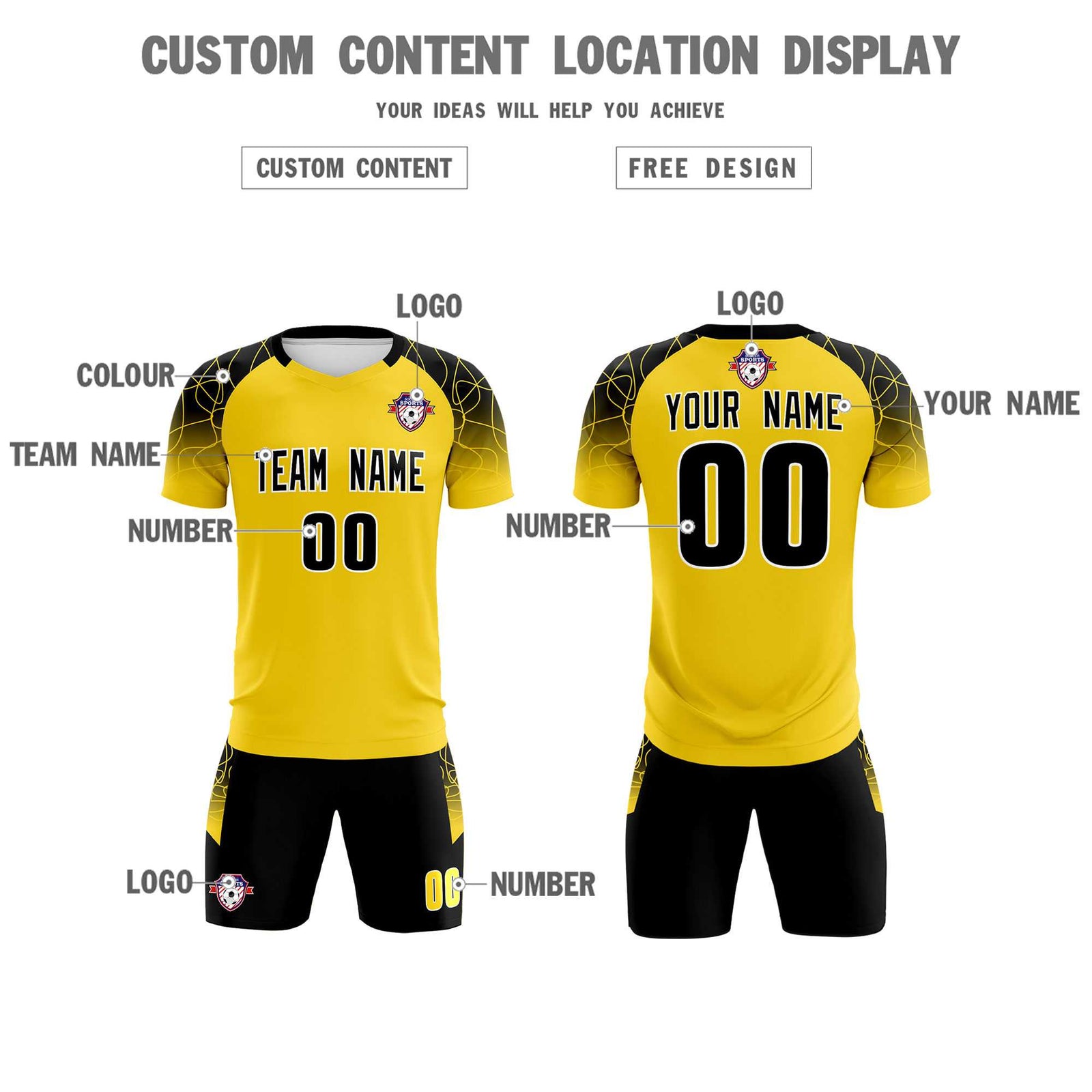 Custom Gold Classic Soccer Training Sets Jersey For Adults/Kids