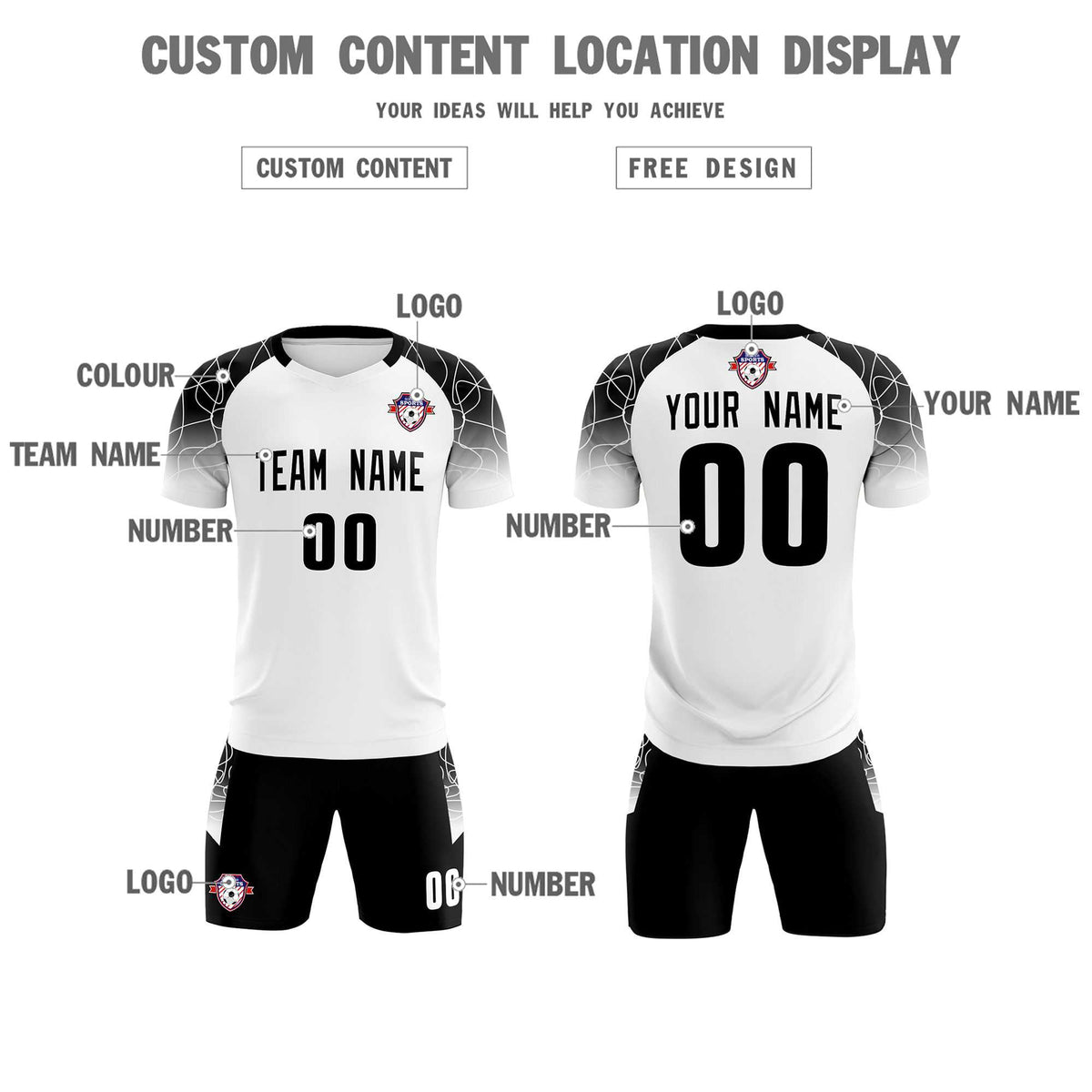 Custom White Classic Soccer Training Sets Jersey For Adults/Kids