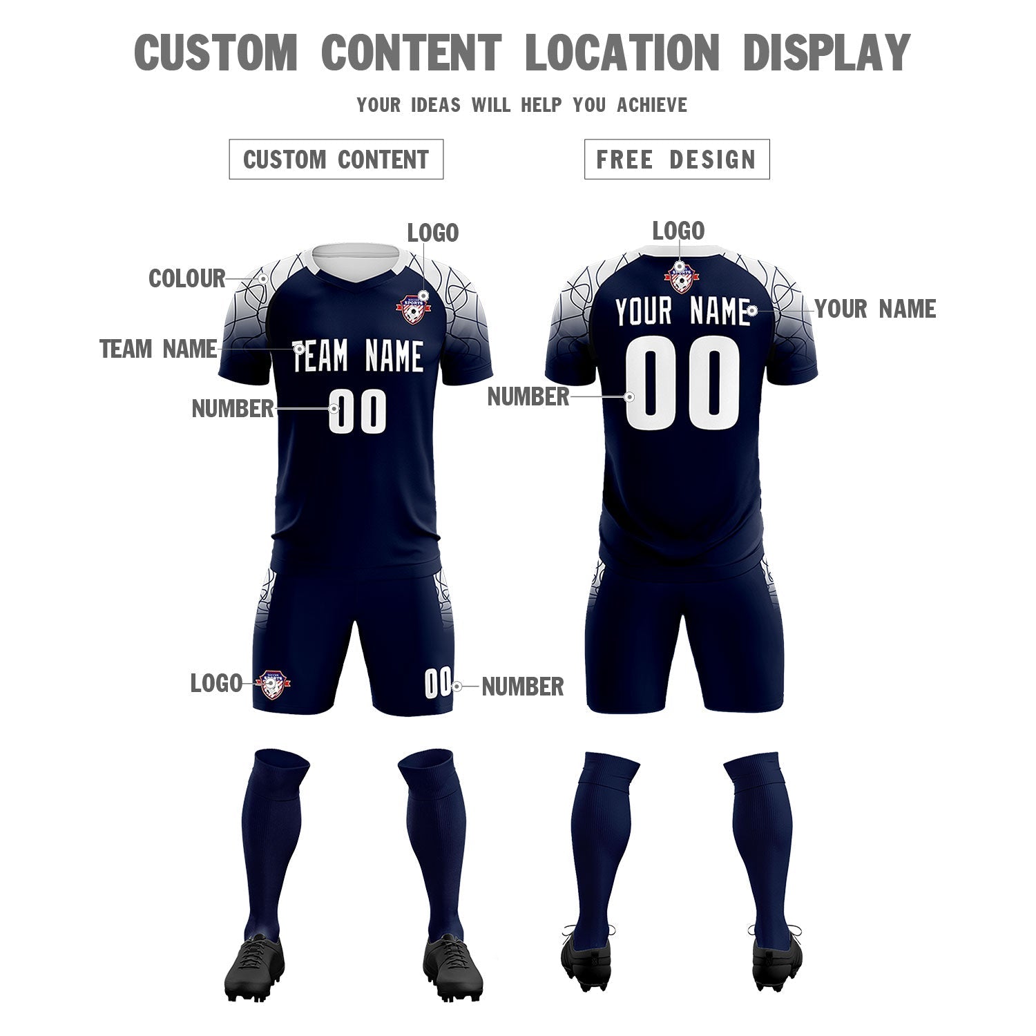 Custom Navy Classic Soccer Training Sets Jersey For Adults/Kids