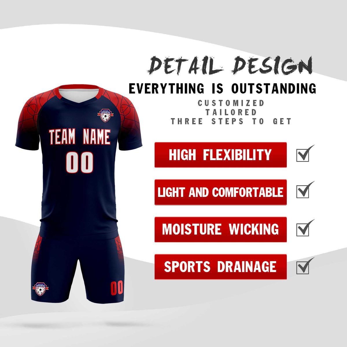 Custom Navy Classic Soccer Training Sets Jersey For Adults/Kids