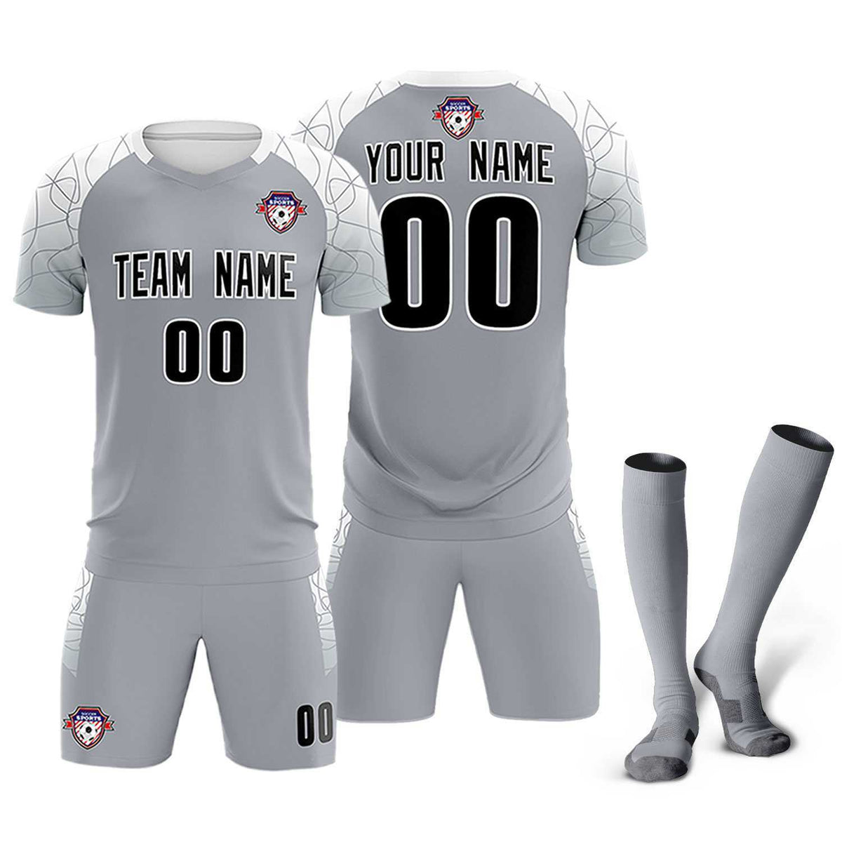 Custom Silver Classic Soccer Training Sets Jersey For Adults/Kids