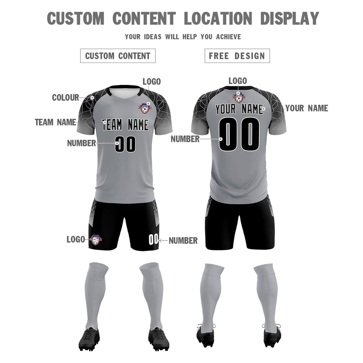 Custom Silver Classic Soccer Training Sets Jersey For Adults/Kids