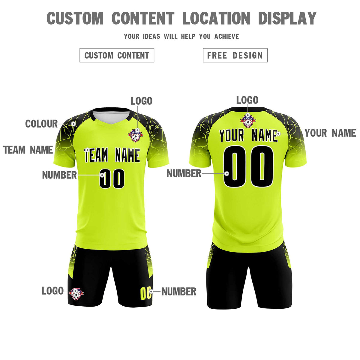 Custom Neon Green Classic Soccer Training Sets Jersey For Adults/Kids