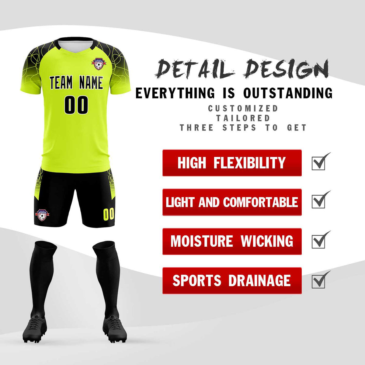 Custom Neon Green Classic Soccer Training Sets Jersey For Adults/Kids
