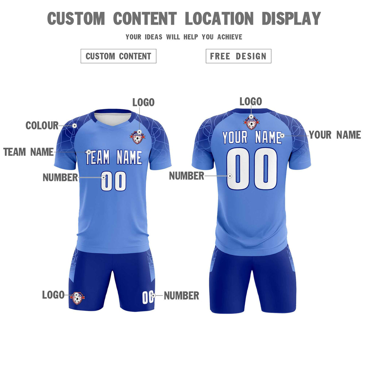 Custom Light Blue Classic Soccer Training Sets Jersey For Adults/Kids