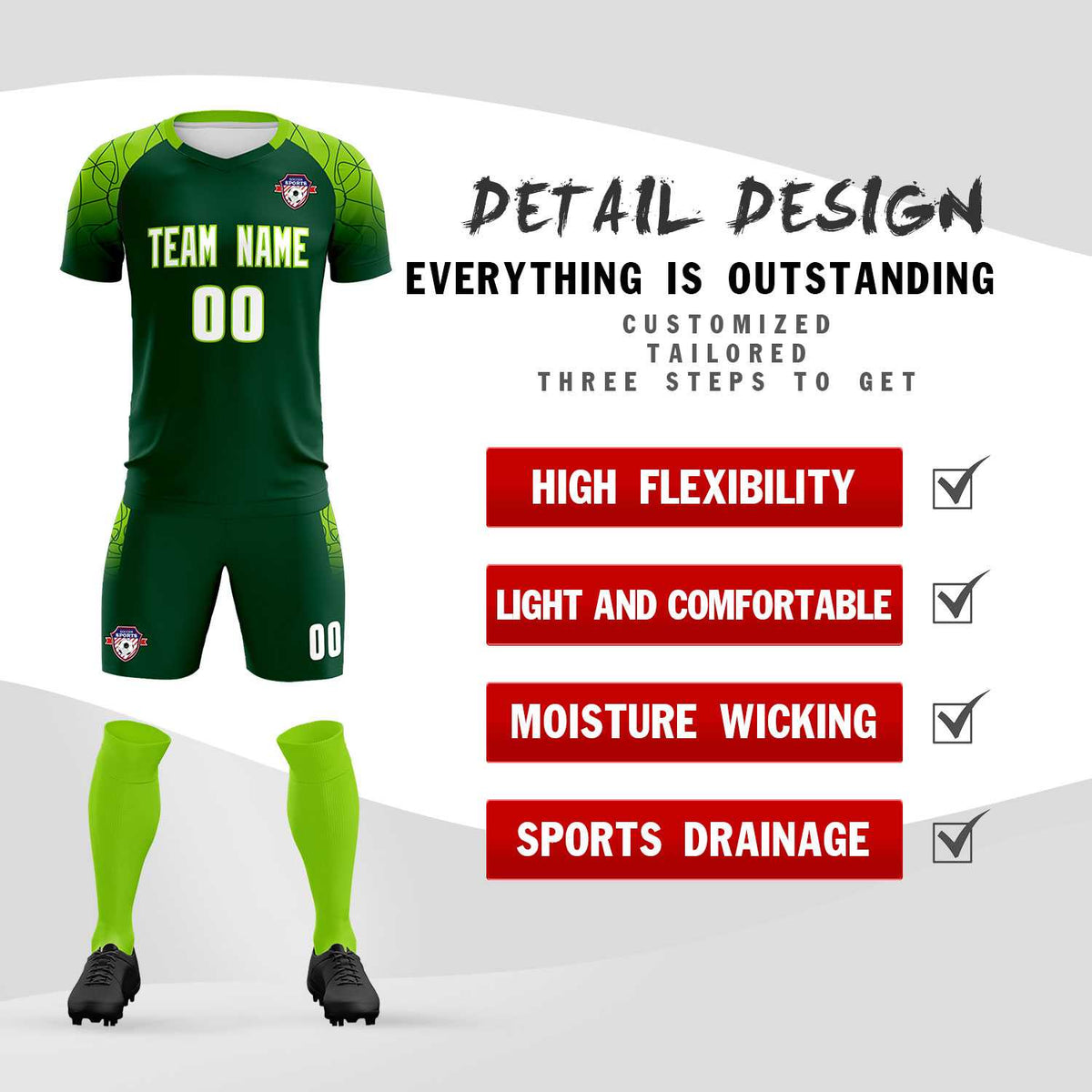 Custom Green Classic Soccer Training Sets Jersey For Adults/Kids