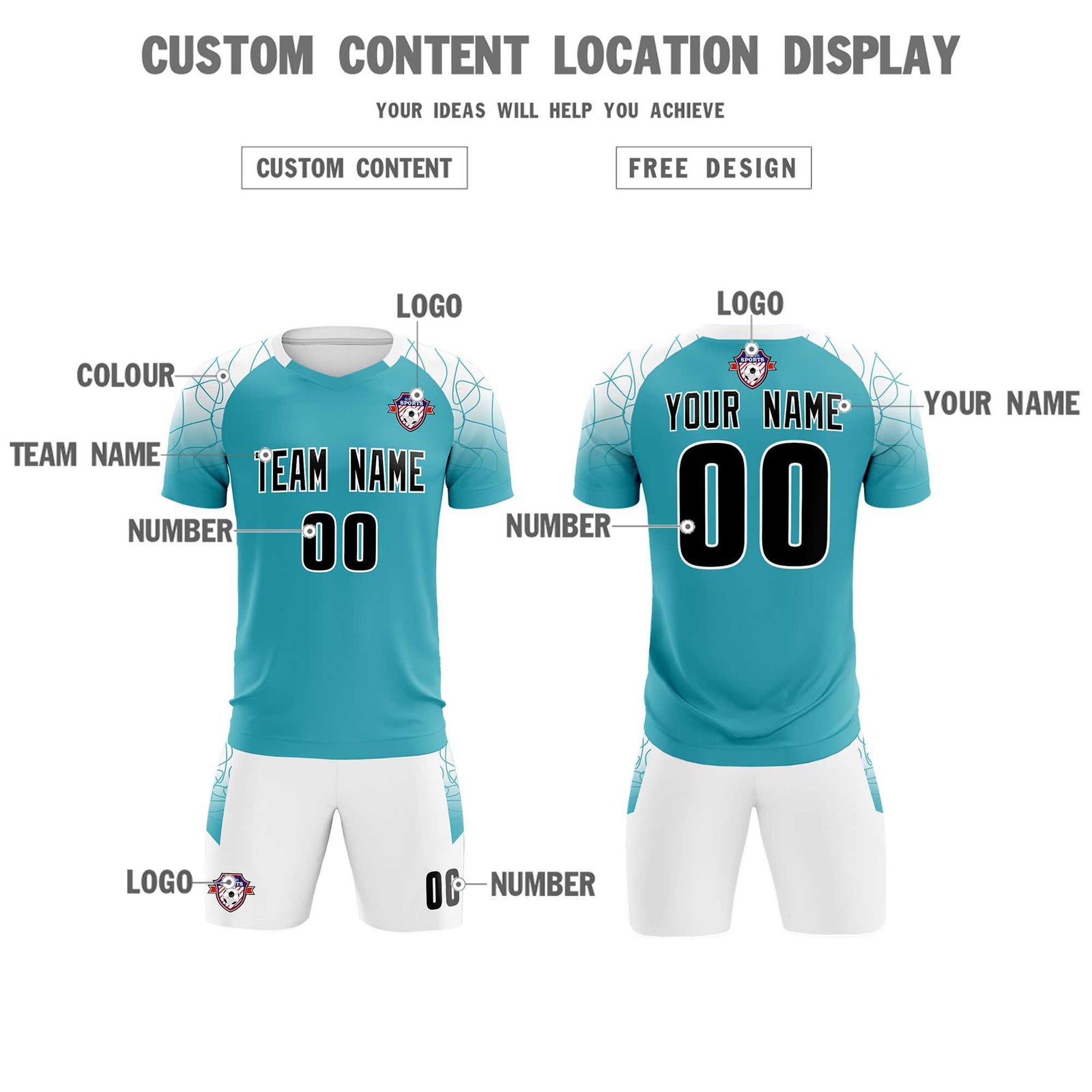Custom Aqua Classic Soccer Training Sets Jersey For Adults/Kids