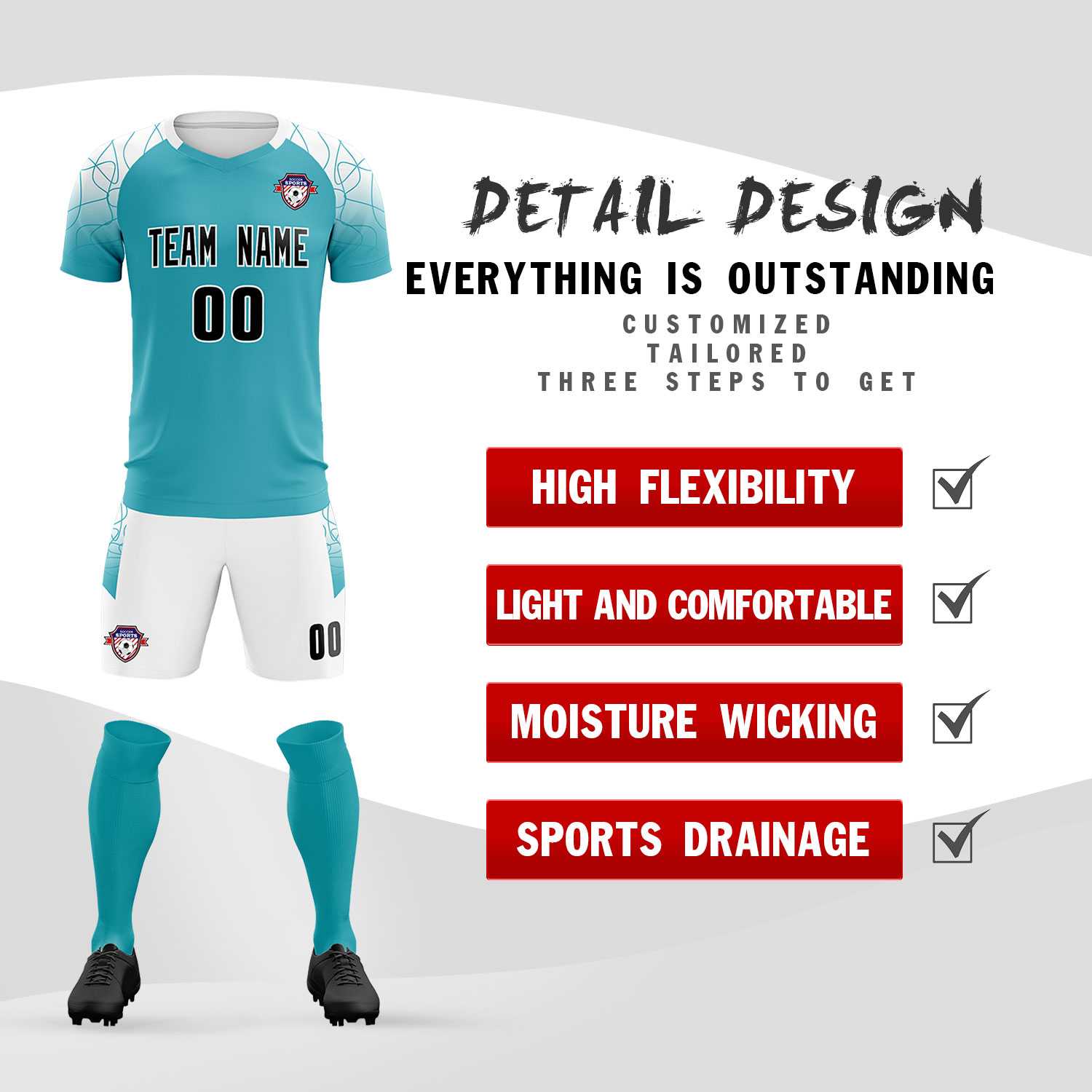 Custom Aqua Classic Soccer Training Sets Jersey For Adults/Kids