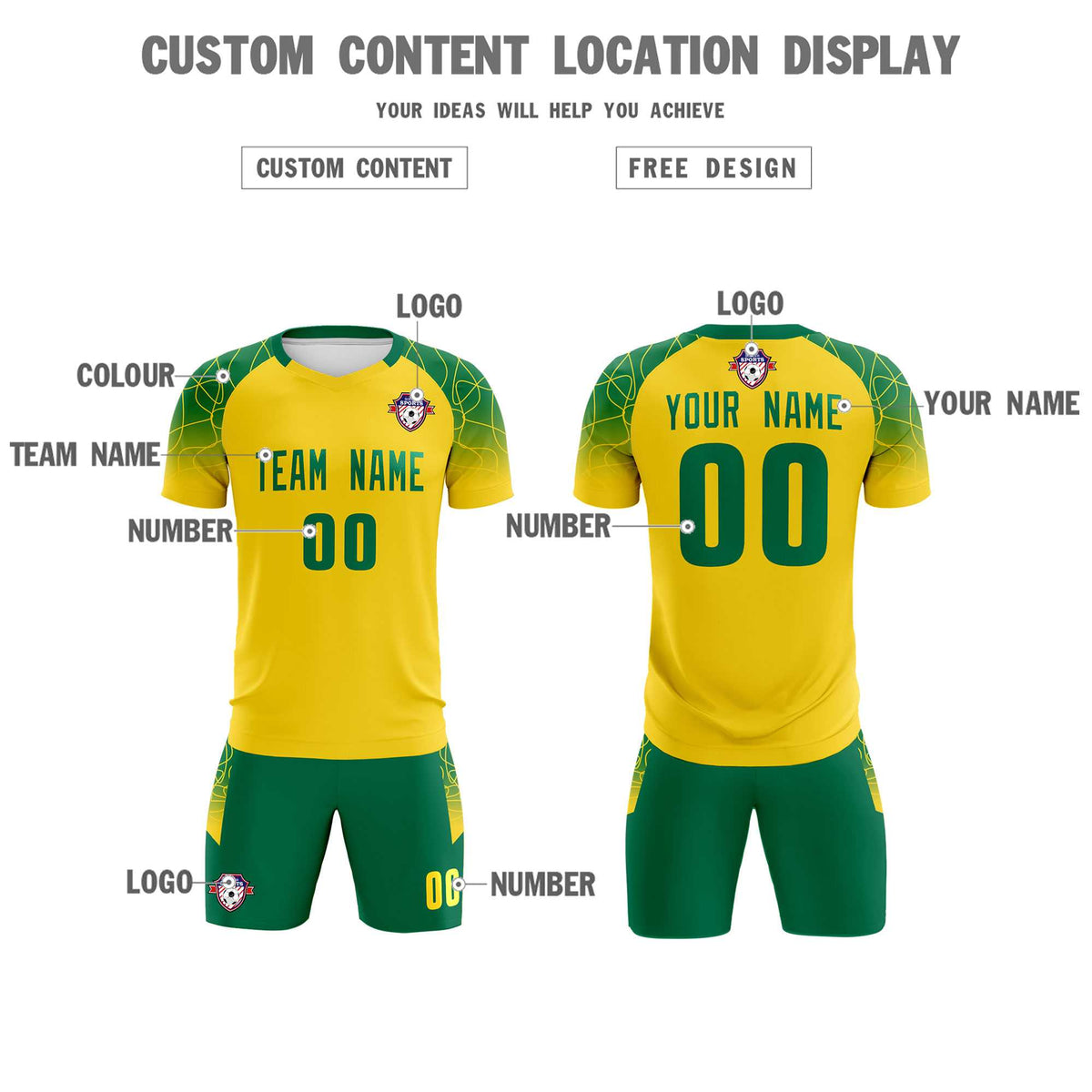 Custom Gold Classic Soccer Training Sets Jersey For Adults/Kids