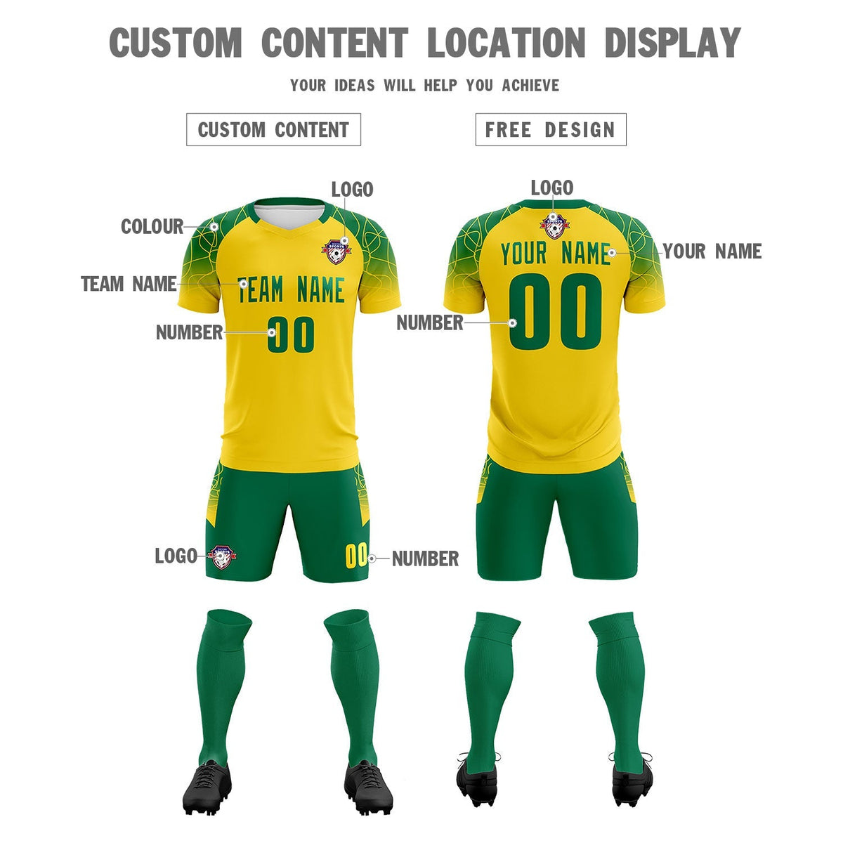 Custom Gold Classic Soccer Training Sets Jersey For Adults/Kids