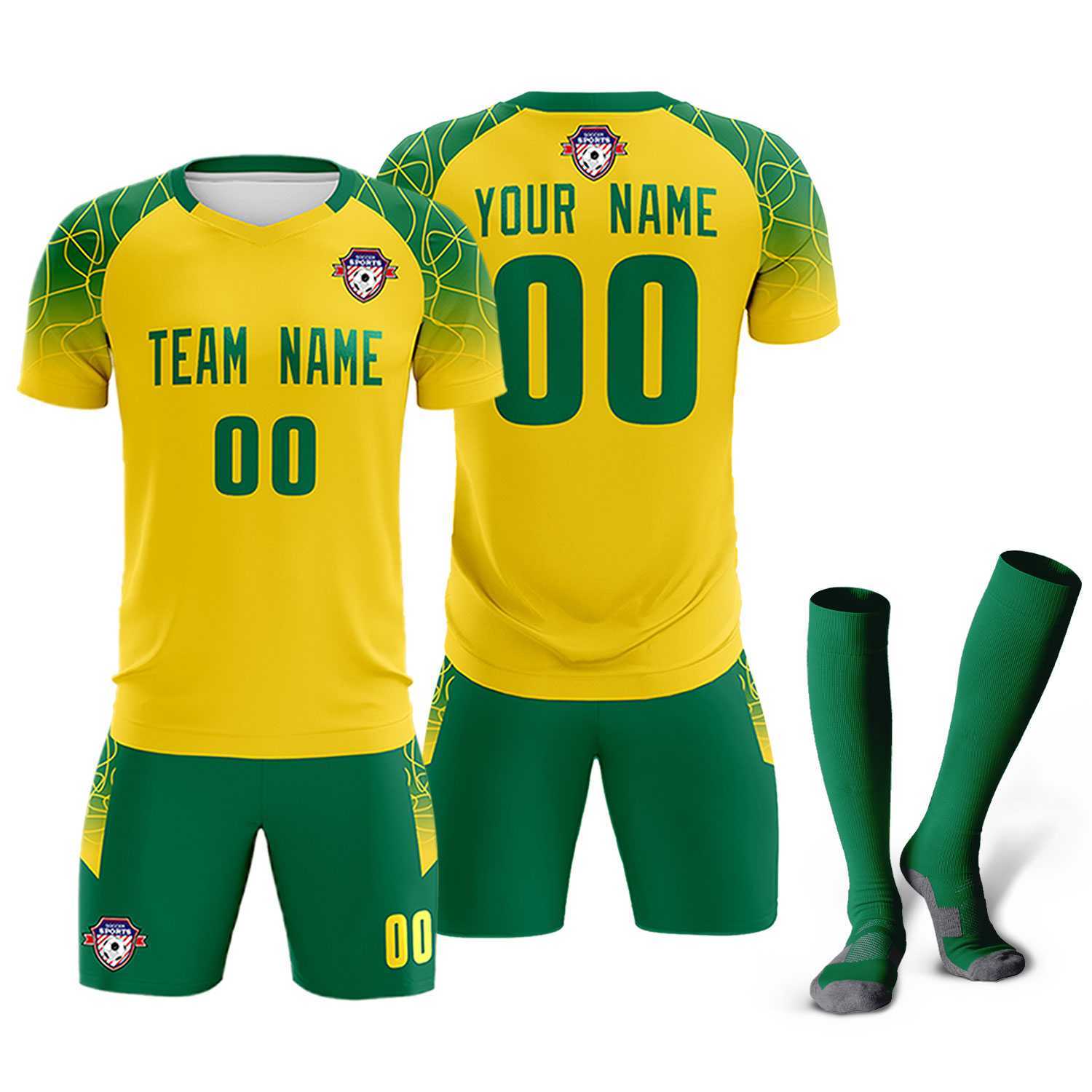 Custom Gold Classic Soccer Training Sets Jersey For Adults/Kids