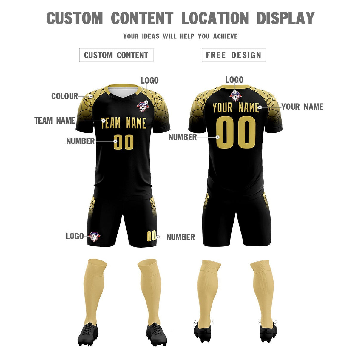 Custom Black Classic Soccer Training Sets Jersey For Adults/Kids