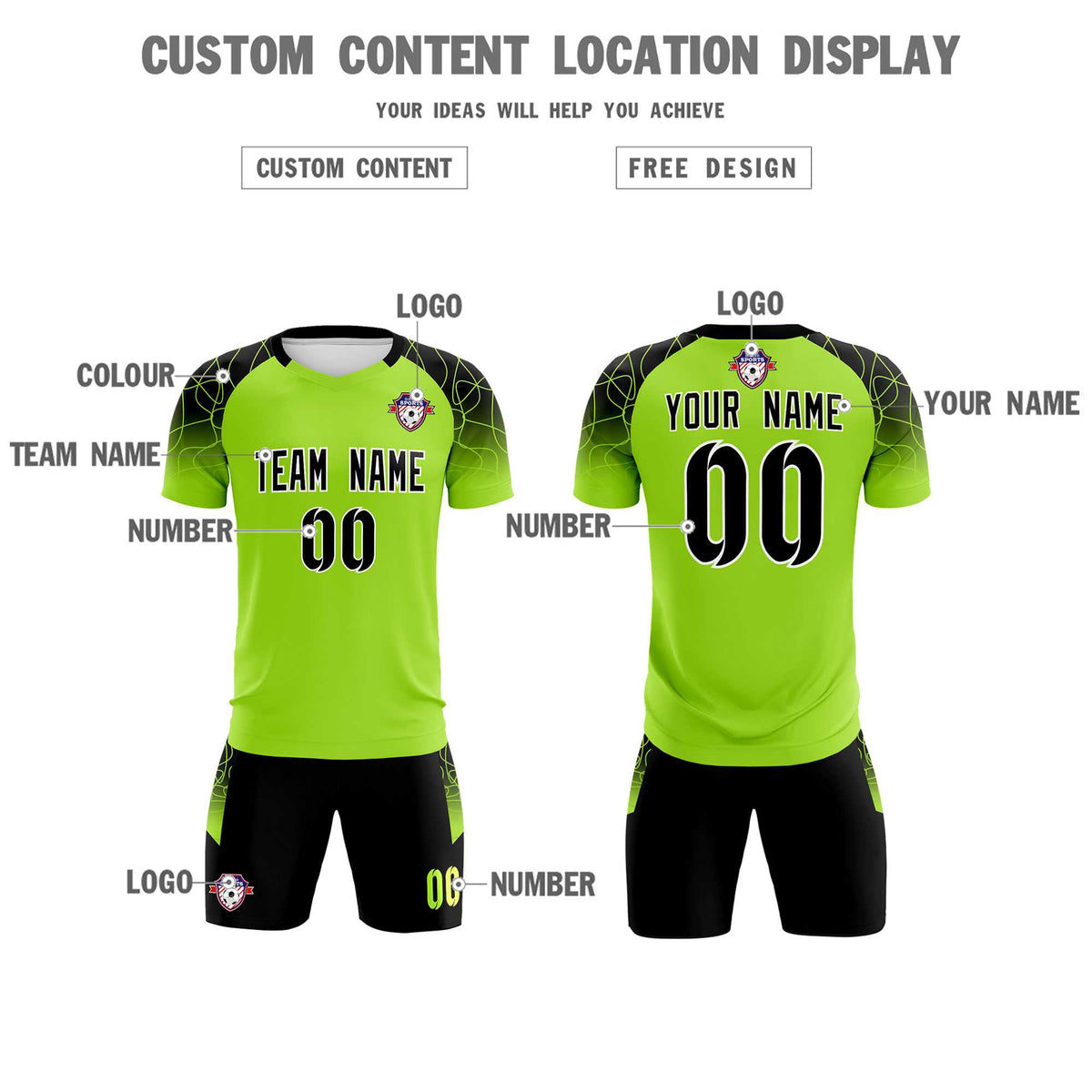 Custom Neon Green Classic Soccer Training Sets Jersey For Adults/Kids