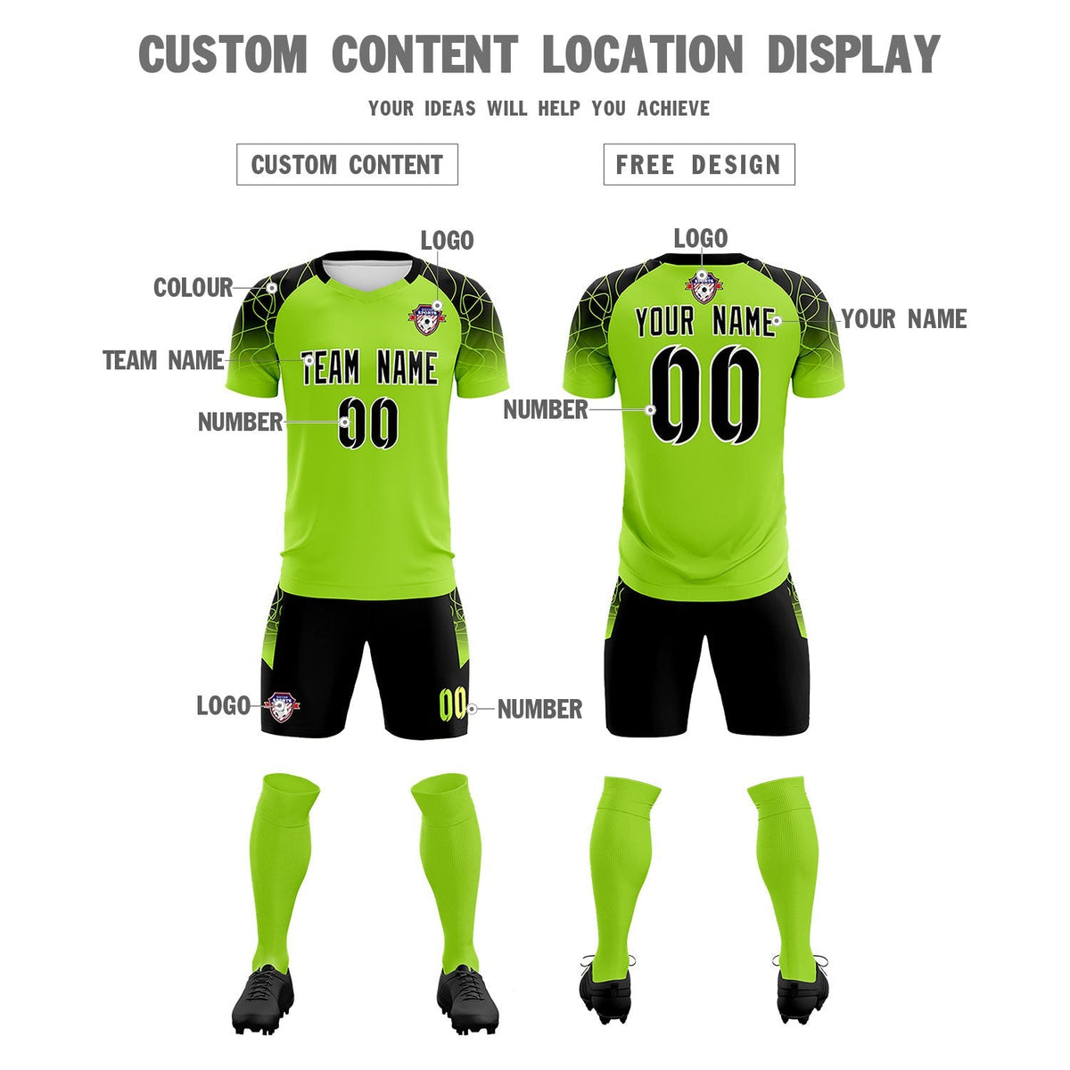 Custom Neon Green Classic Soccer Training Sets Jersey For Adults/Kids