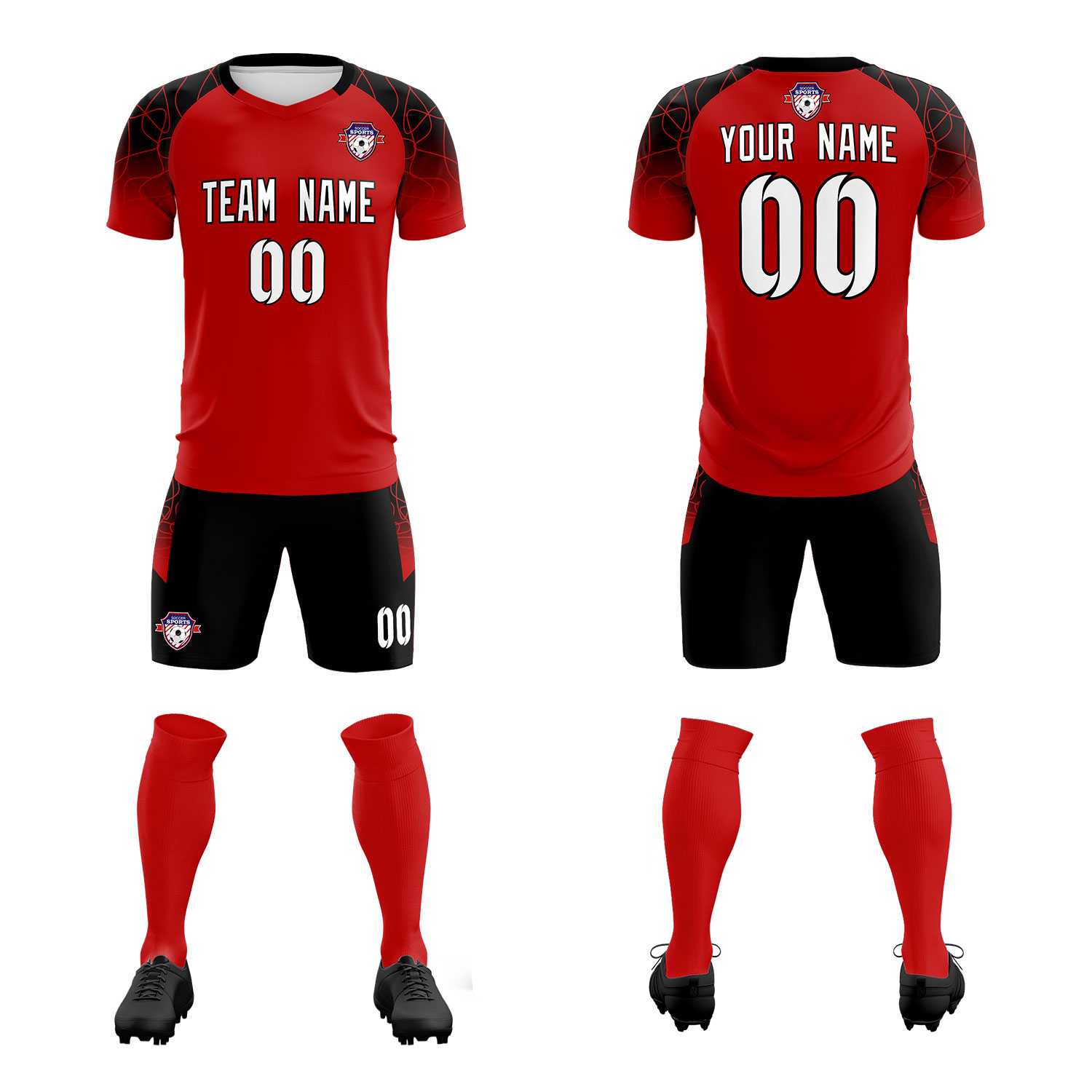 Custom Red Classic Soccer Training Sets Jersey For Adults/Kids