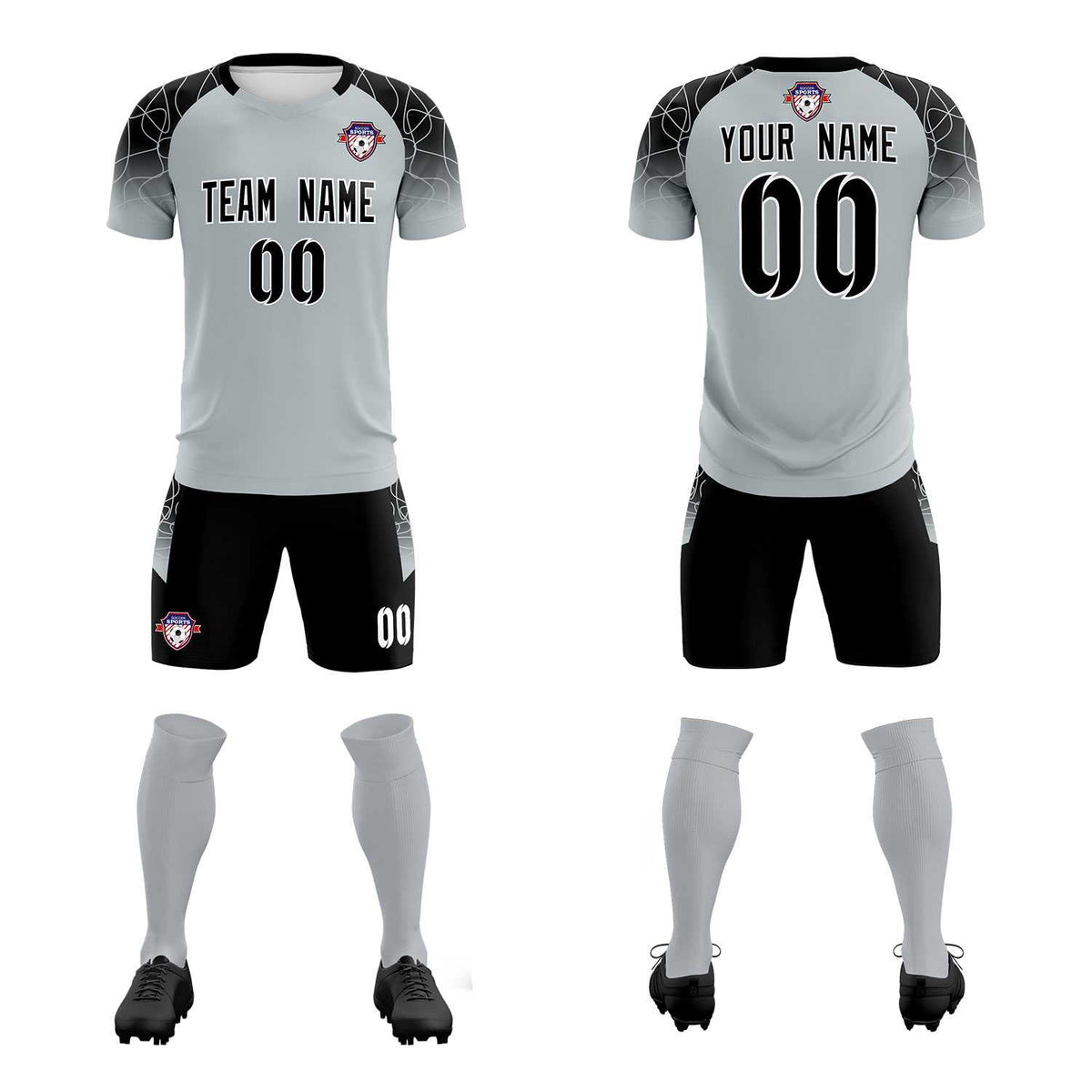 Custom Silver Classic Soccer Training Sets Jersey For Adults/Kids