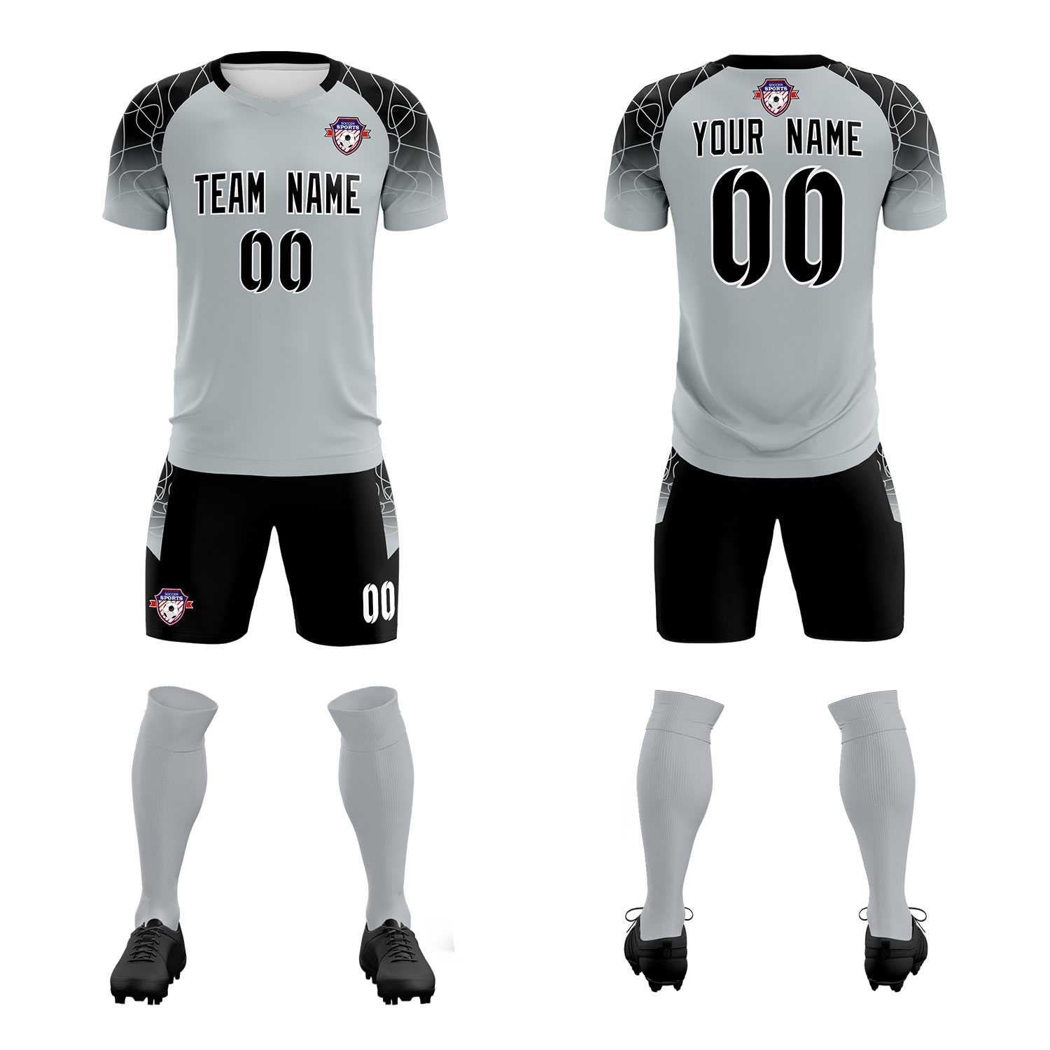 Custom Silver Classic Soccer Training Sets Jersey For Adults/Kids