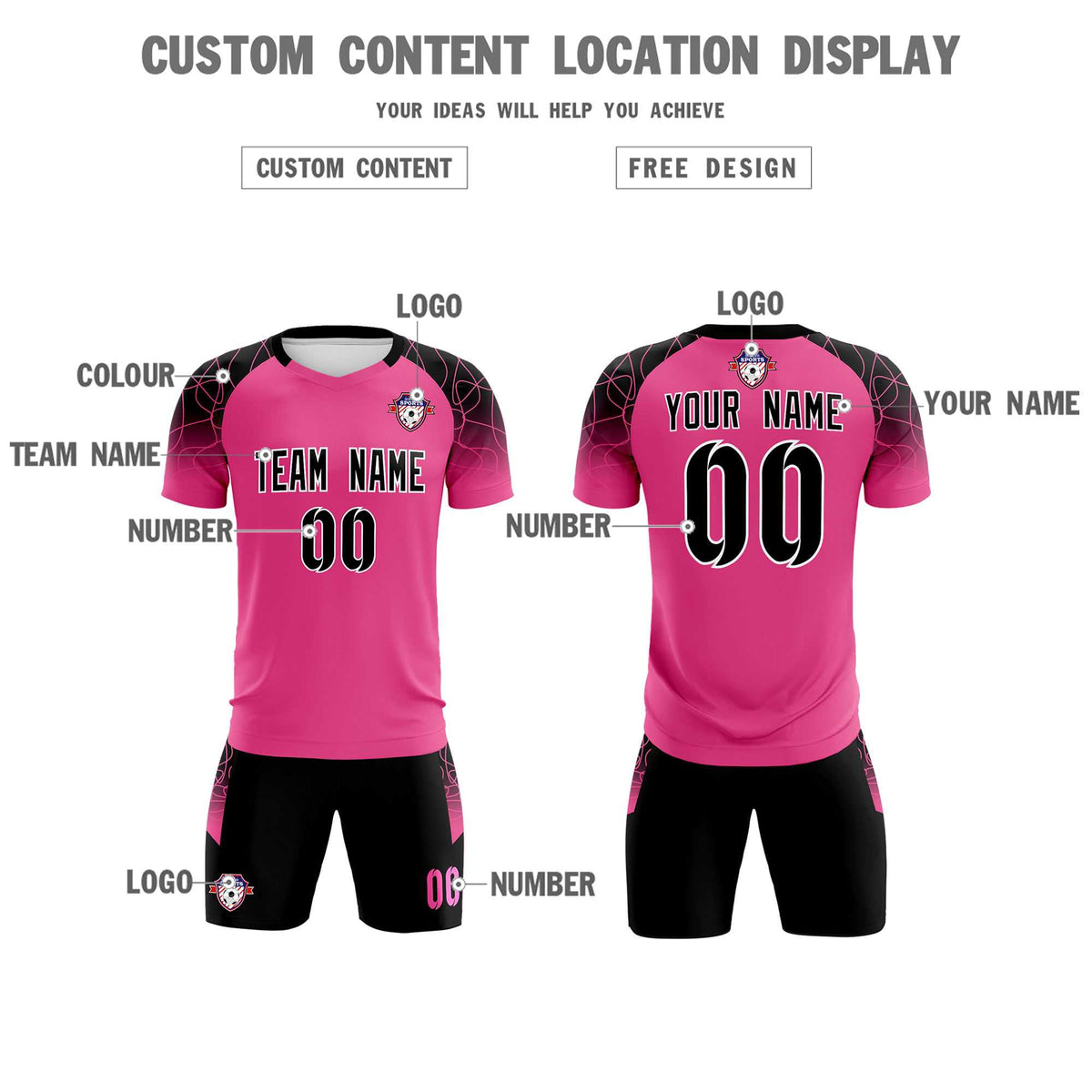 Custom Rose Red Classic Soccer Training Sets Jersey For Adults/Kids