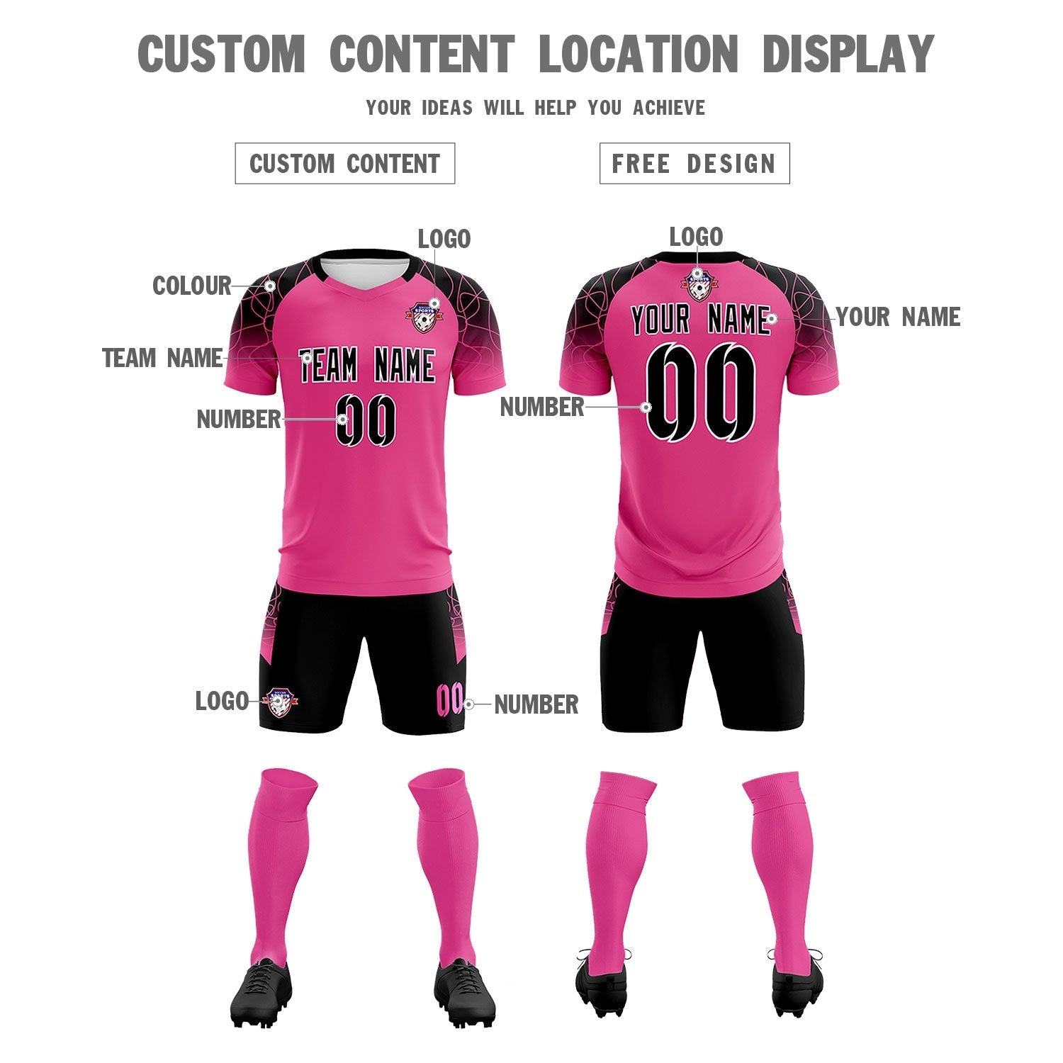 Custom Rose Red Classic Soccer Training Sets Jersey For Adults/Kids