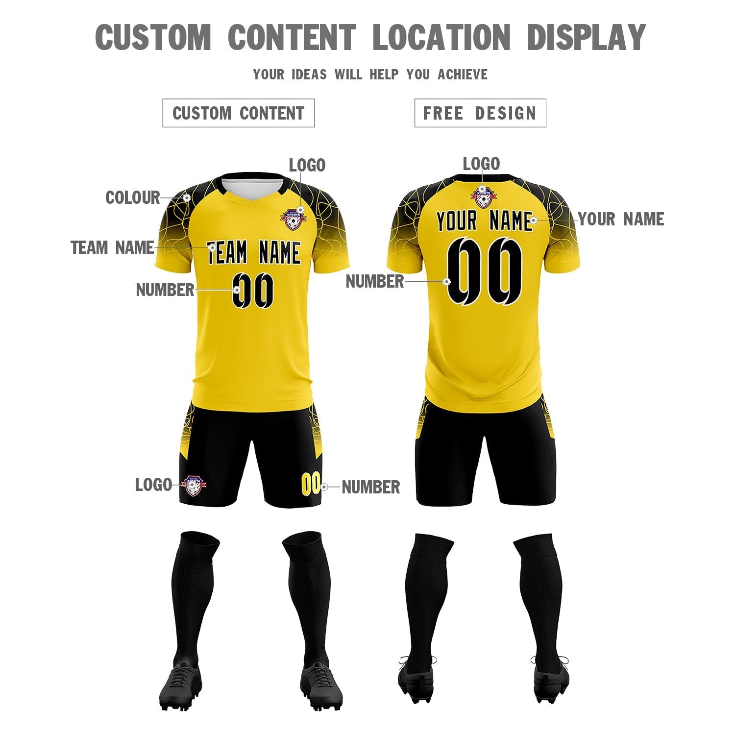 Custom Gold Classic Soccer Training Sets Jersey For Adults/Kids