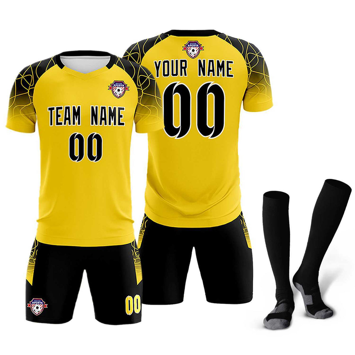 Custom Gold Classic Soccer Training Sets Jersey For Adults/Kids