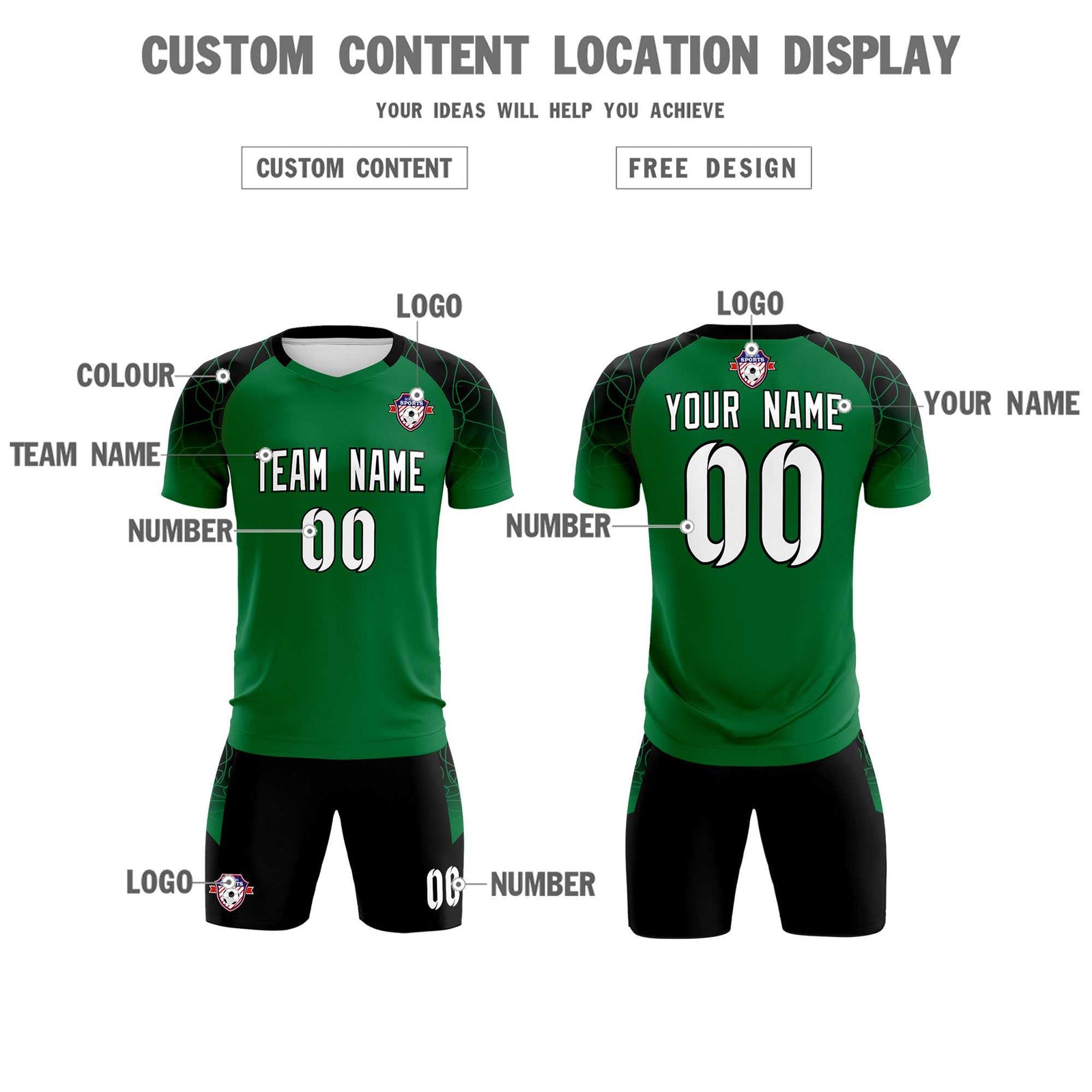Custom Kelly Green Classic Soccer Training Sets Jersey For Adults/Kids