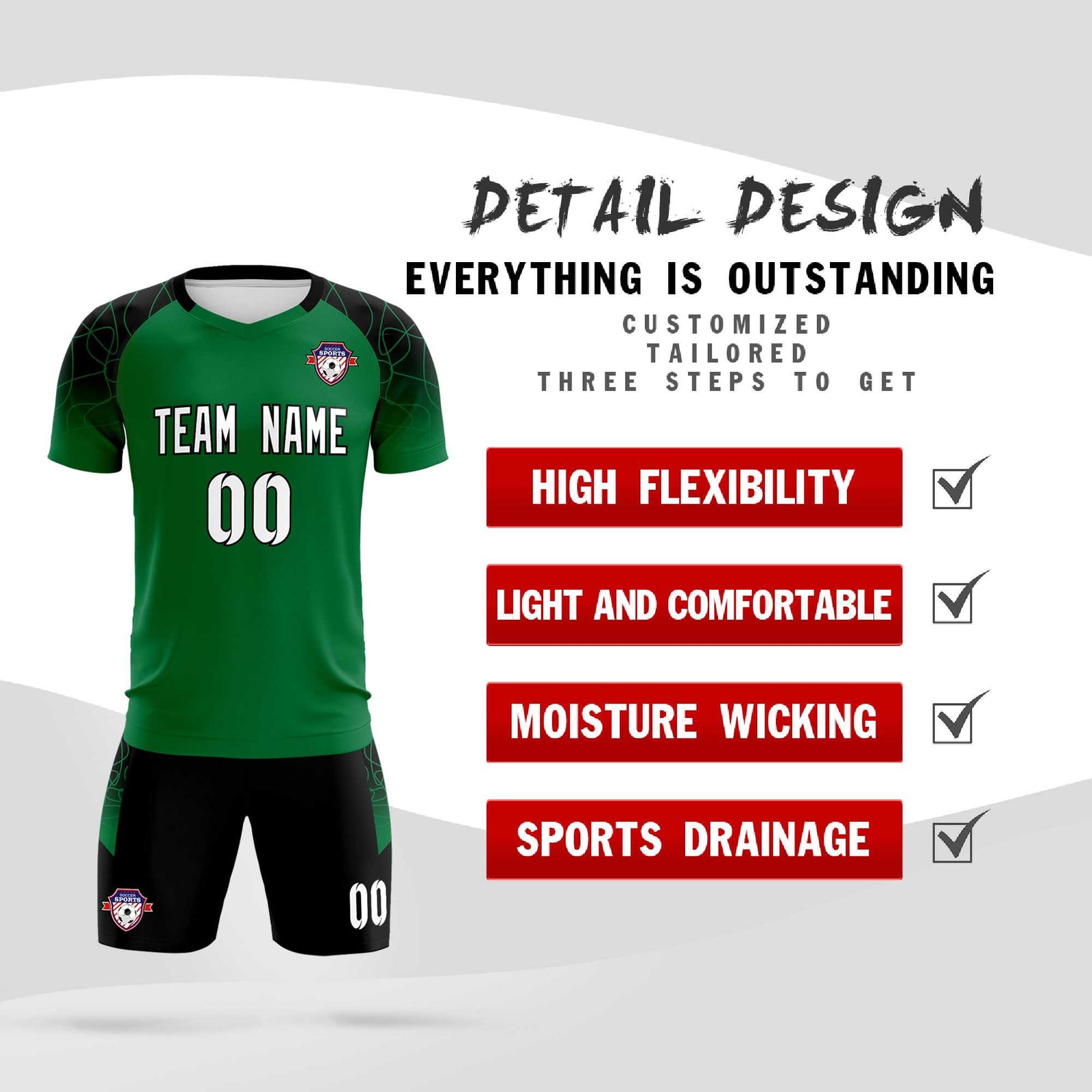 Custom Kelly Green Classic Soccer Training Sets Jersey For Adults/Kids
