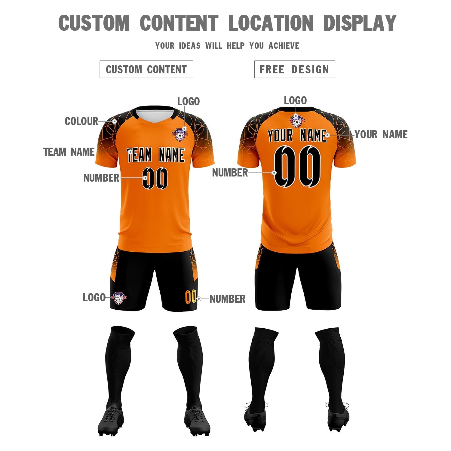 Custom Orange Classic Soccer Training Sets Jersey For Adults/Kids