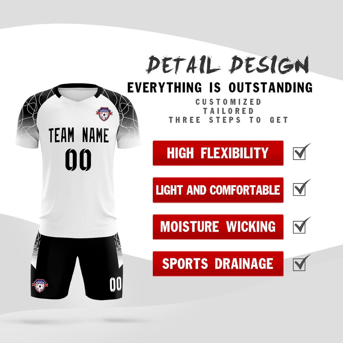 Custom White Classic Soccer Training Sets Jersey For Adults/Kids
