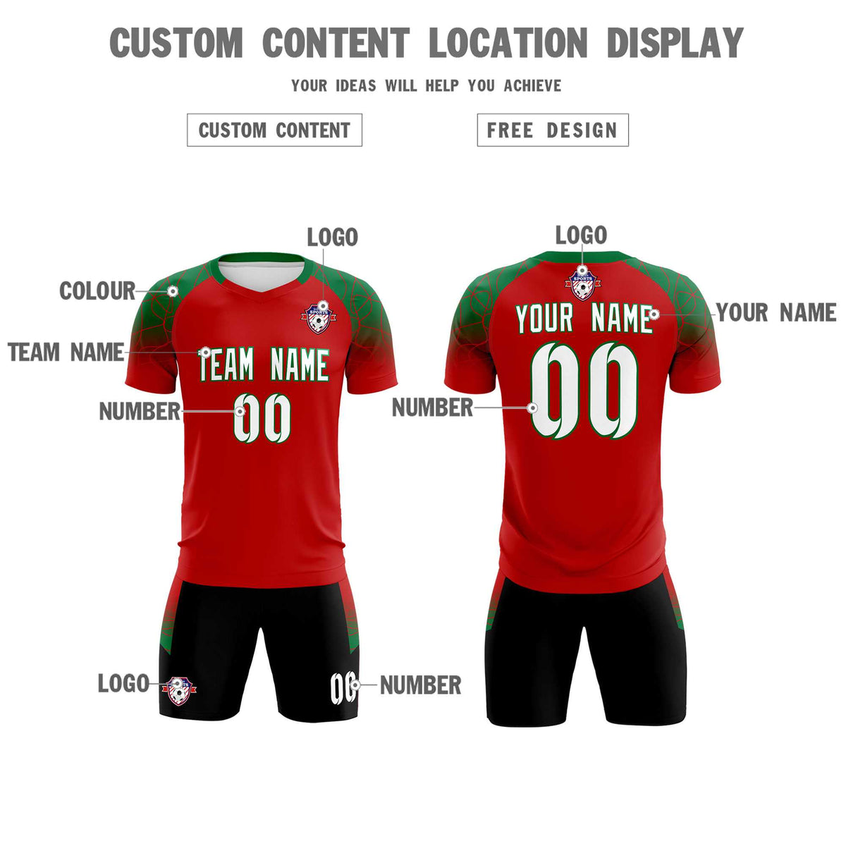 Custom Red Classic Soccer Training Sets Jersey For Adults/Kids