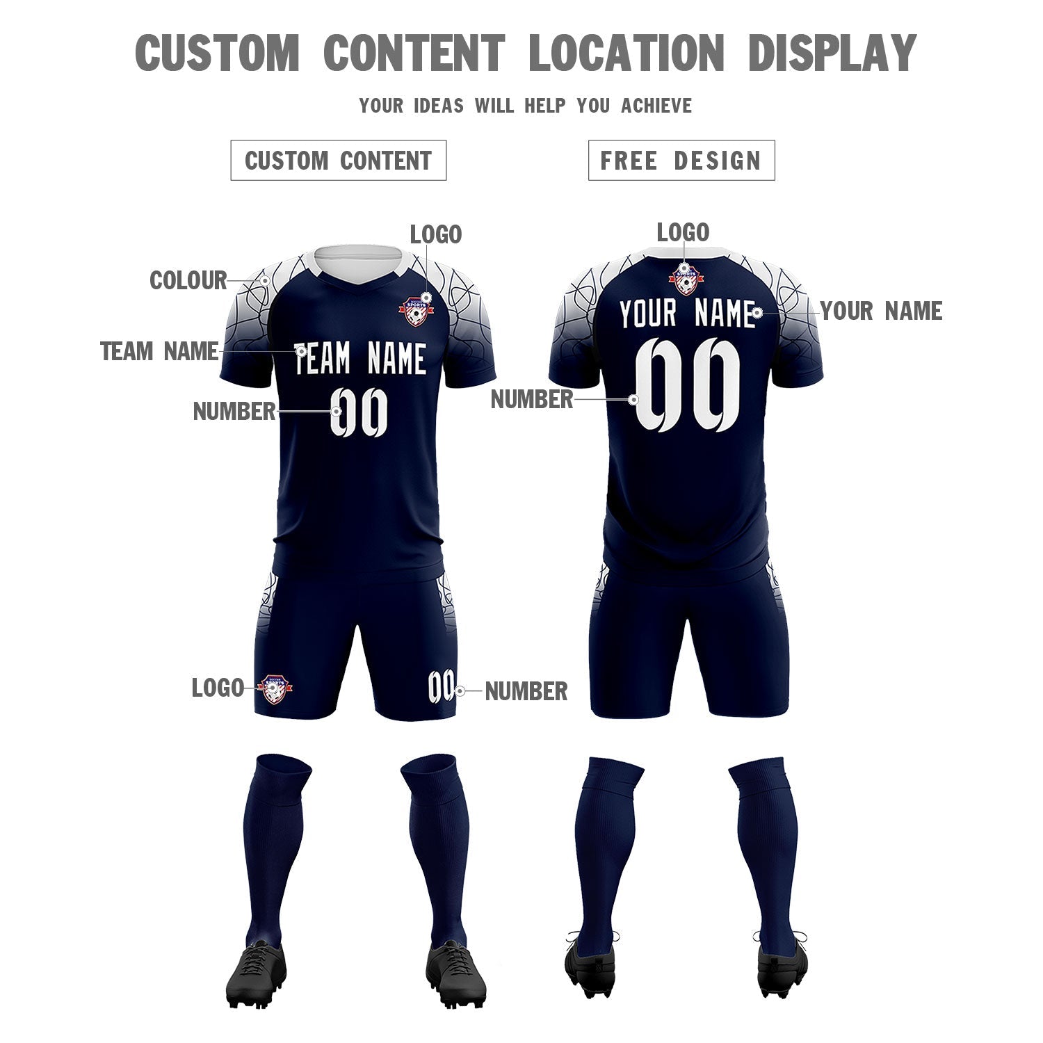 Custom Navy Classic Soccer Training Sets Jersey For Adults/Kids
