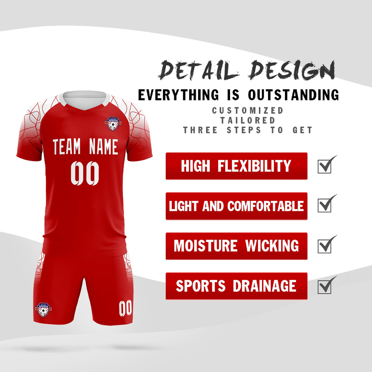 Custom Red Classic Soccer Training Sets Jersey For Adults/Kids