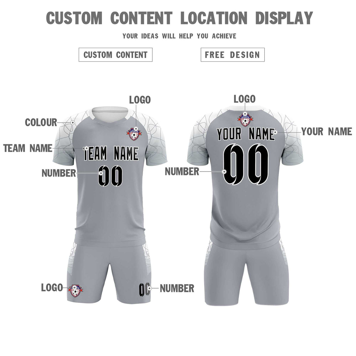 Custom Silver Classic Soccer Training Sets Jersey For Adults/Kids