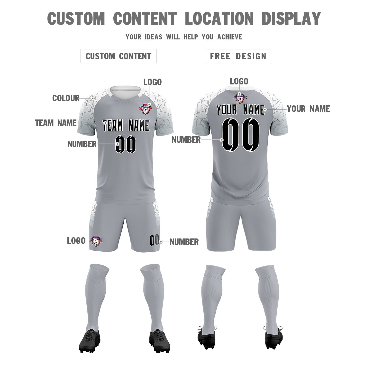 Custom Silver Classic Soccer Training Sets Jersey For Adults/Kids