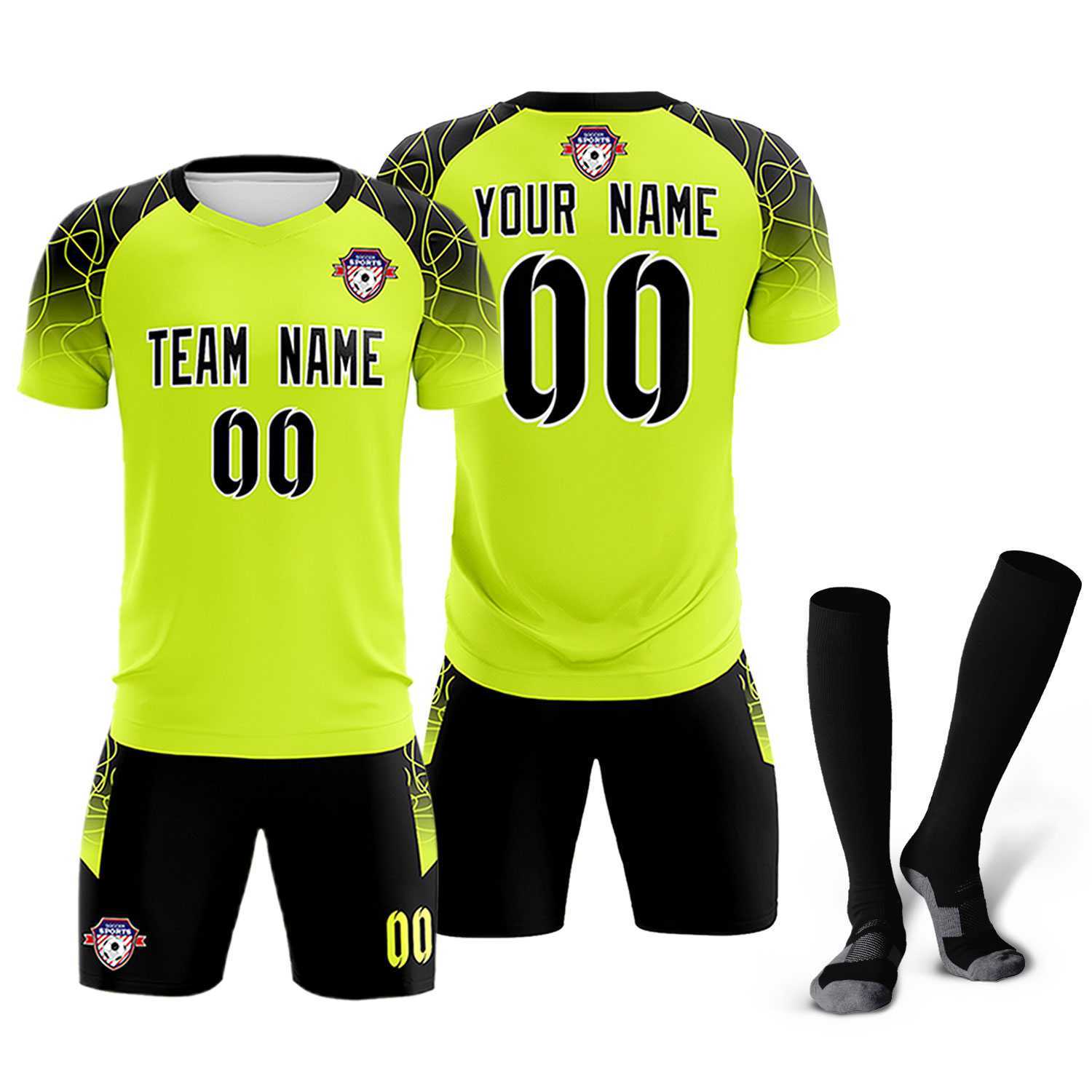 Custom Neon Green Classic Soccer Training Sets Jersey For Adults/Kids