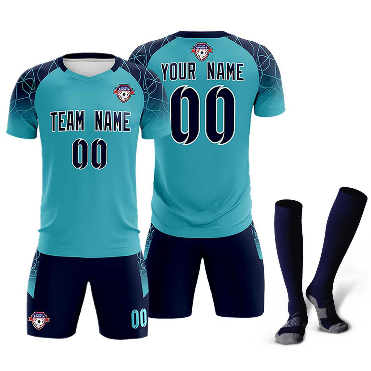 Custom Sky Blue Classic Soccer Training Sets Jersey For Adults/Kids