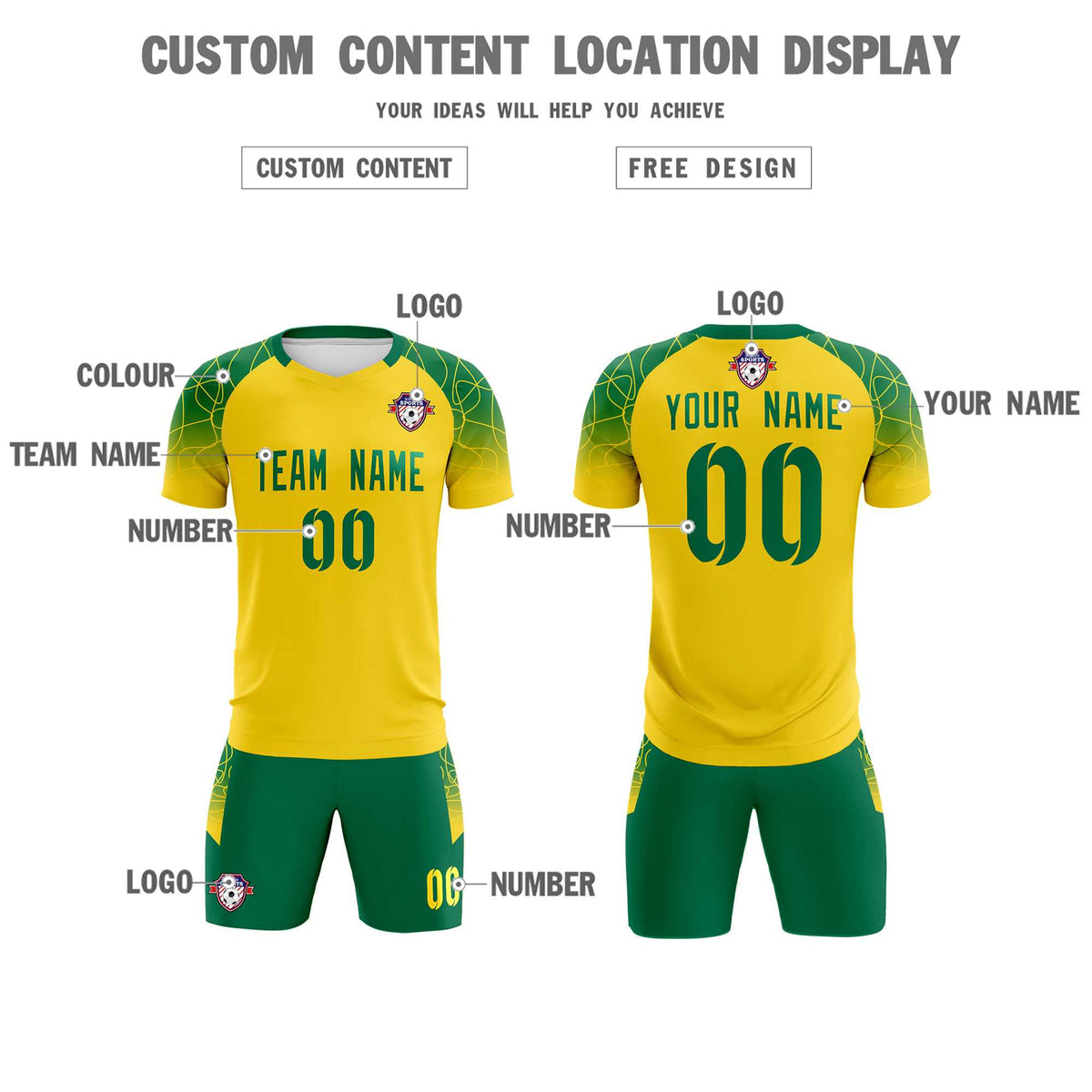 Custom Gold Classic Soccer Training Sets Jersey For Adults/Kids