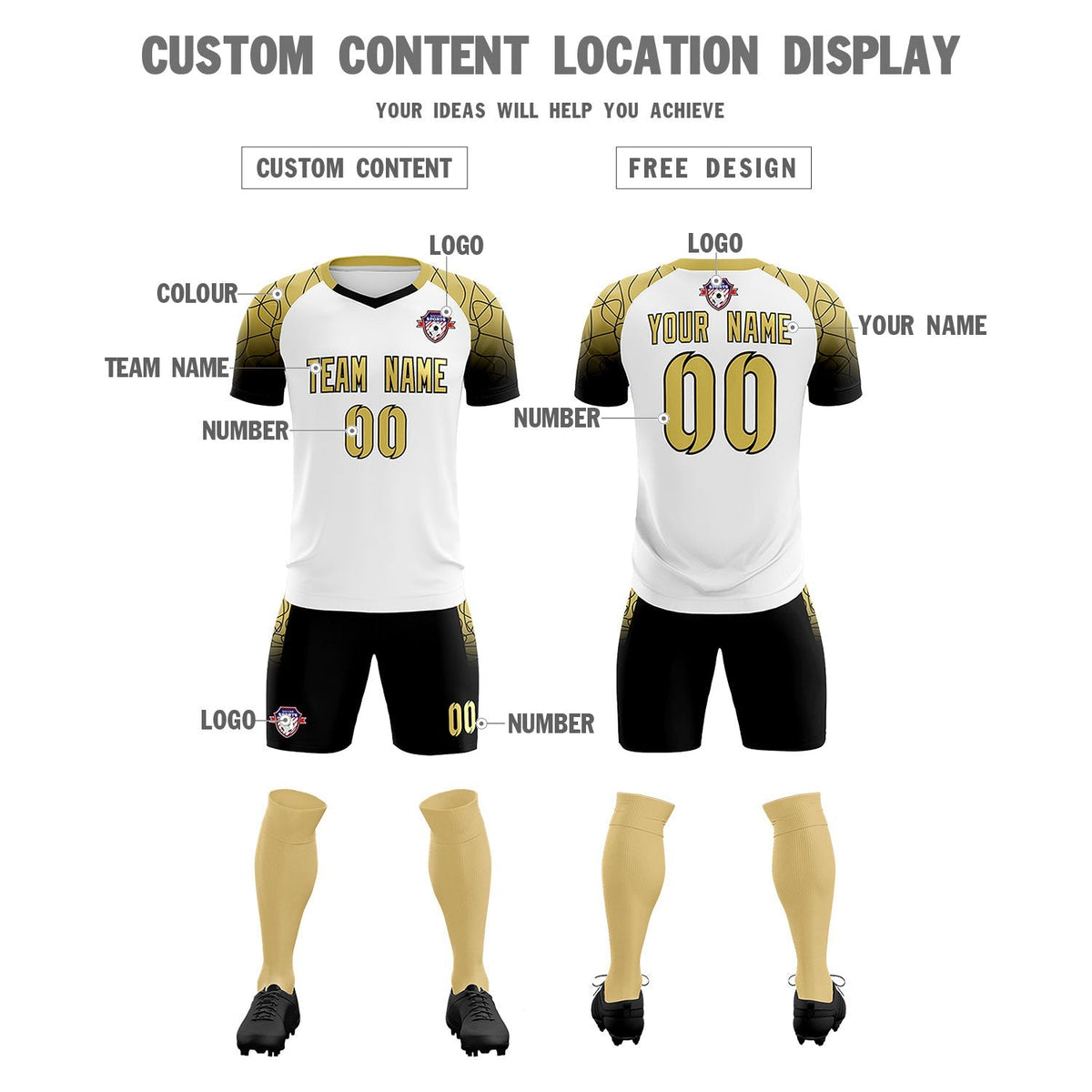 Custom White Classic Soccer Training Sets Jersey For Adults/Kids