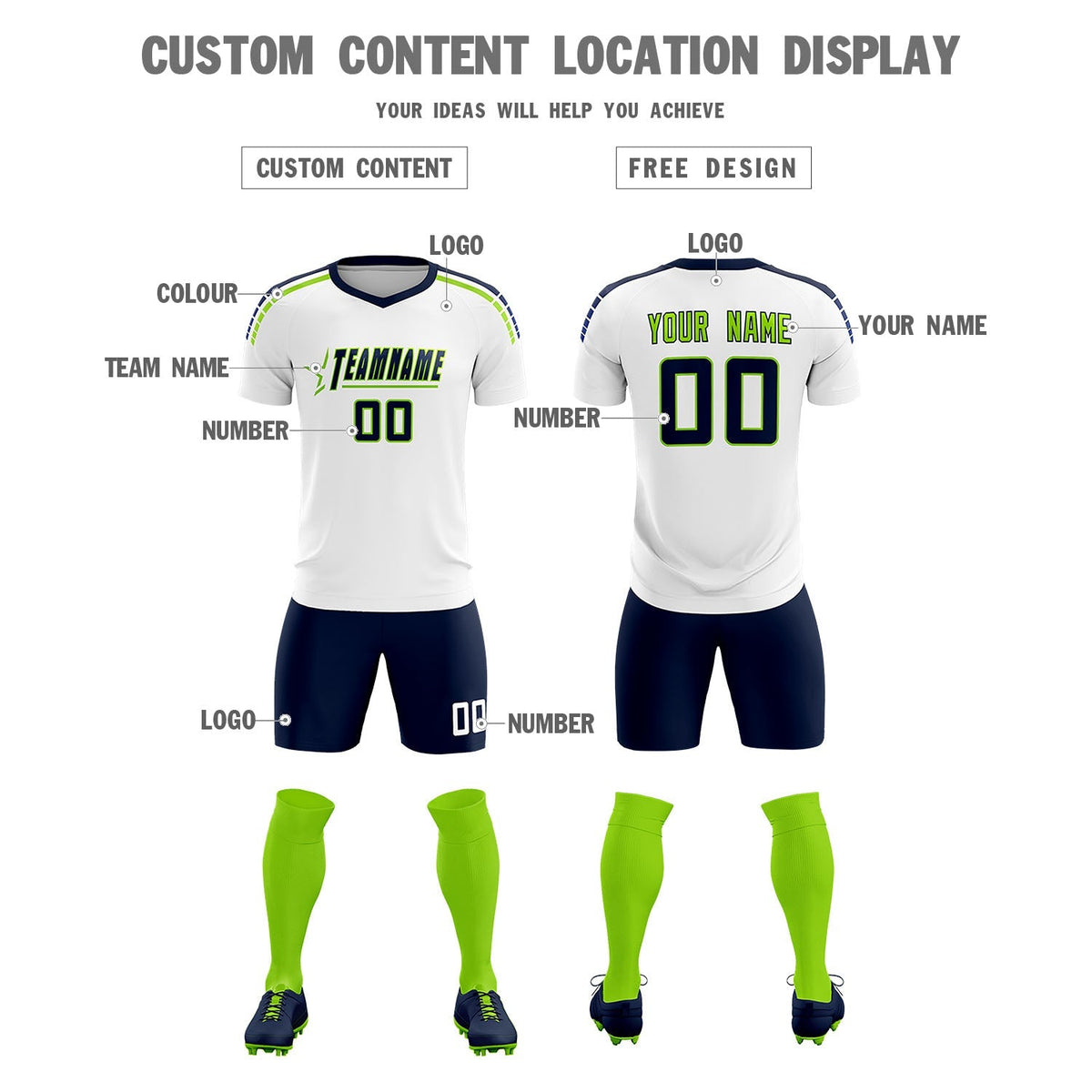 Custom White Raglan Shoulder Striped Soccer Tops/Sets Jersey