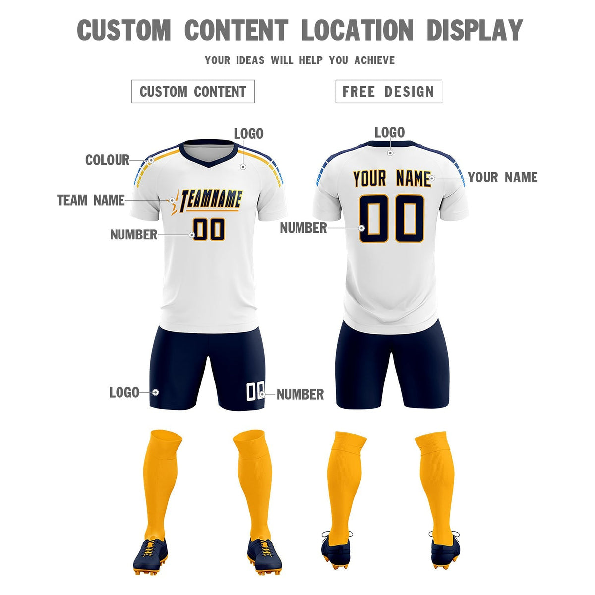 Custom White Raglan Shoulder Striped Soccer Tops/Sets Jersey