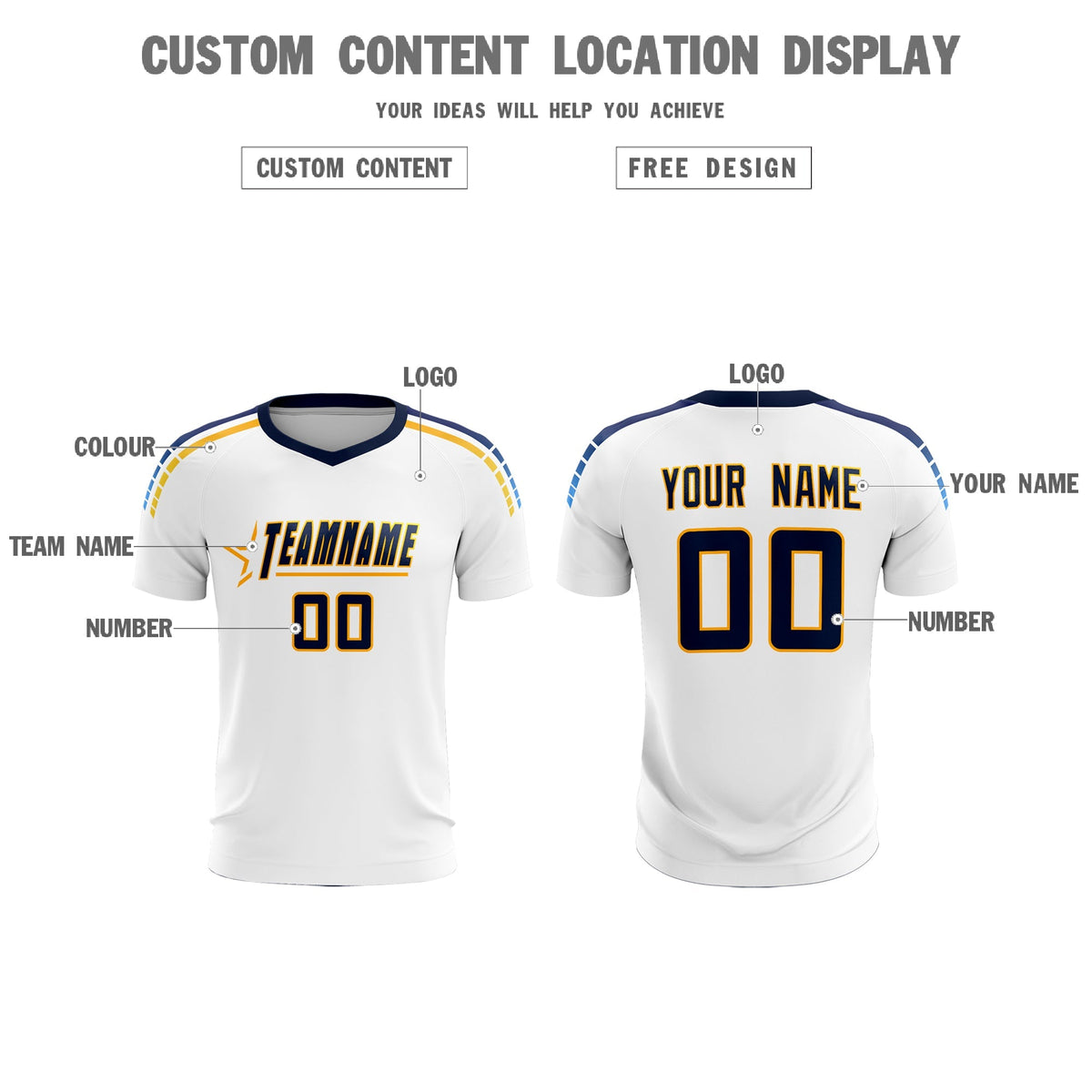 Custom White Raglan Shoulder Striped Soccer Tops/Sets Jersey