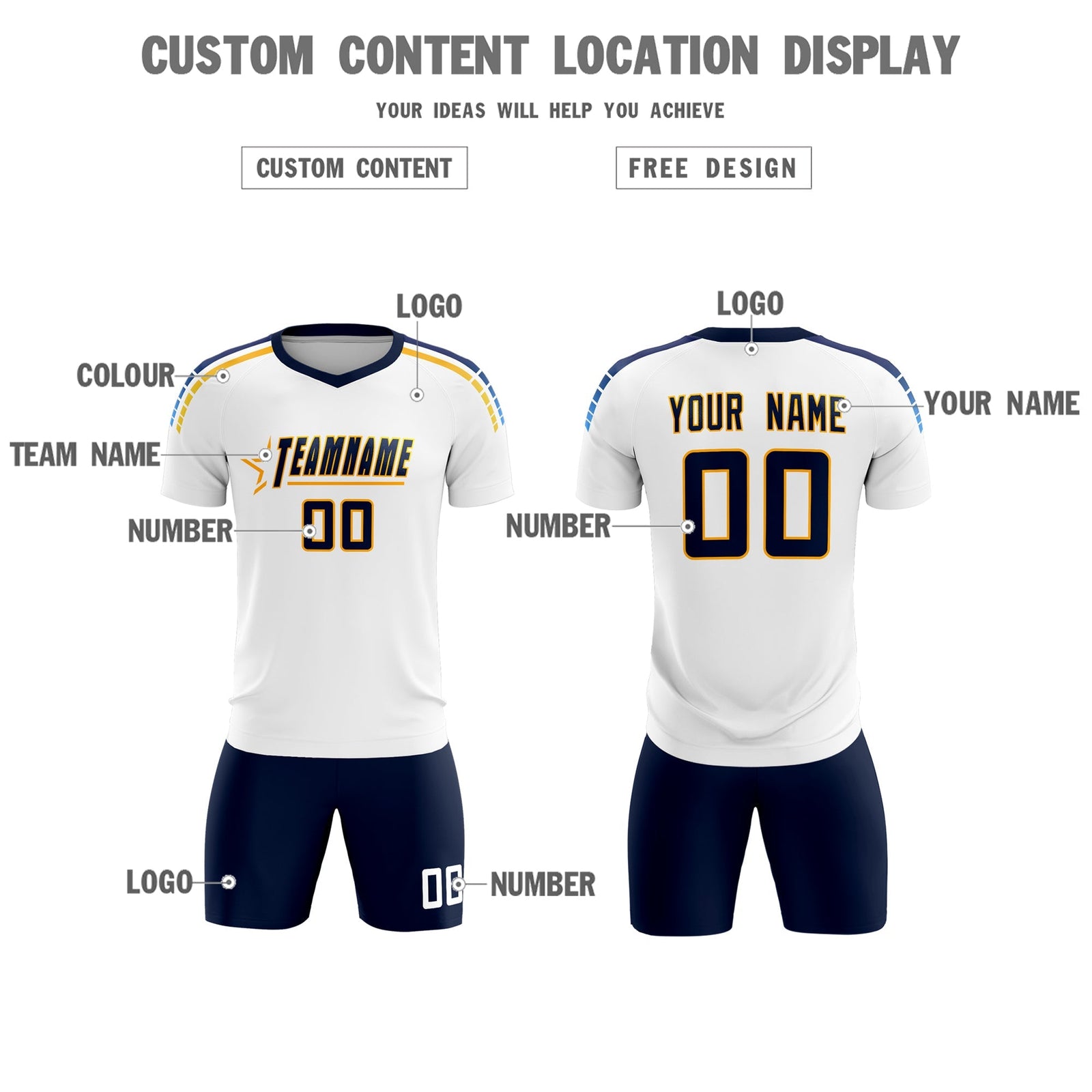 Custom White Raglan Shoulder Striped Soccer Tops/Sets Jersey