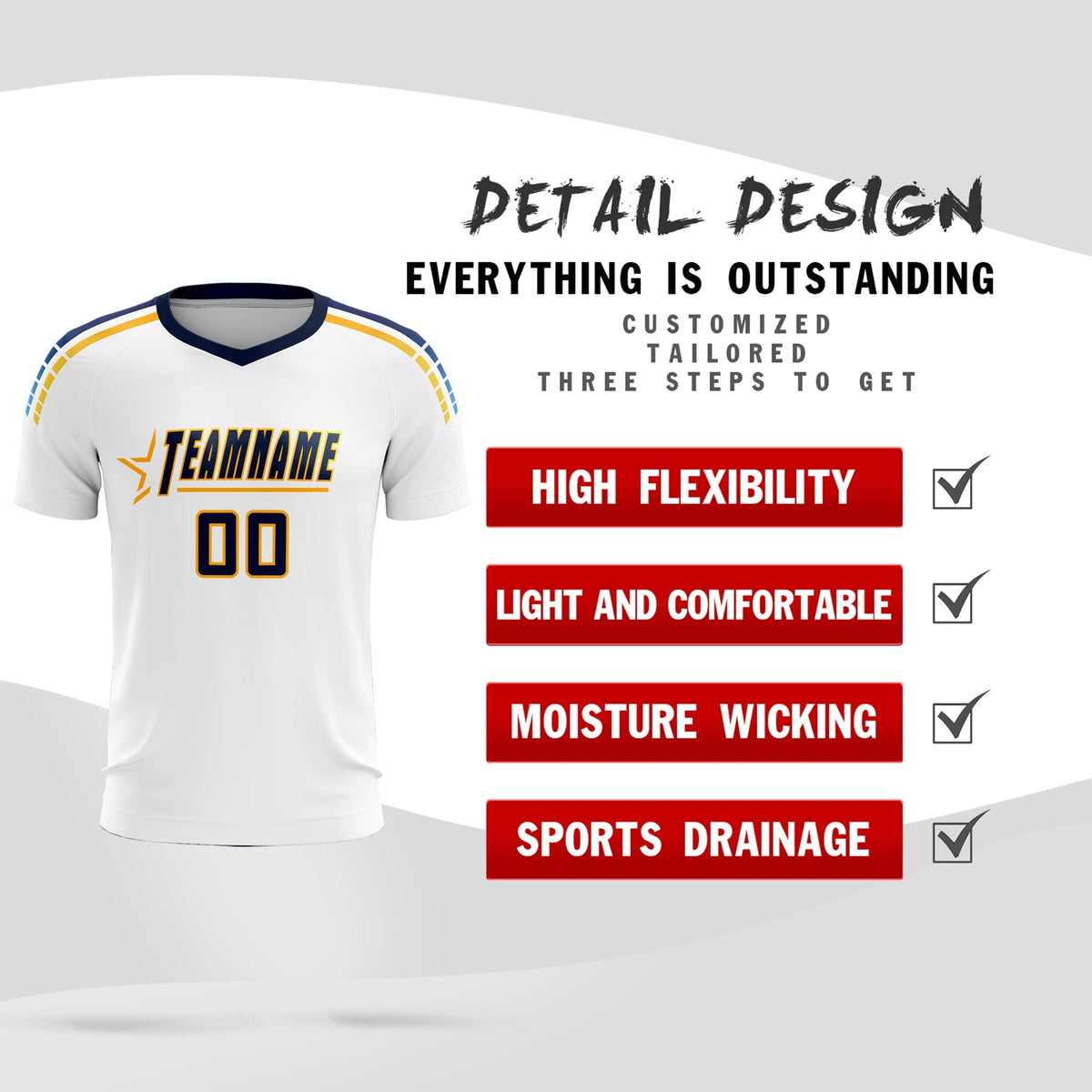 Custom White Raglan Shoulder Striped Soccer Tops/Sets Jersey