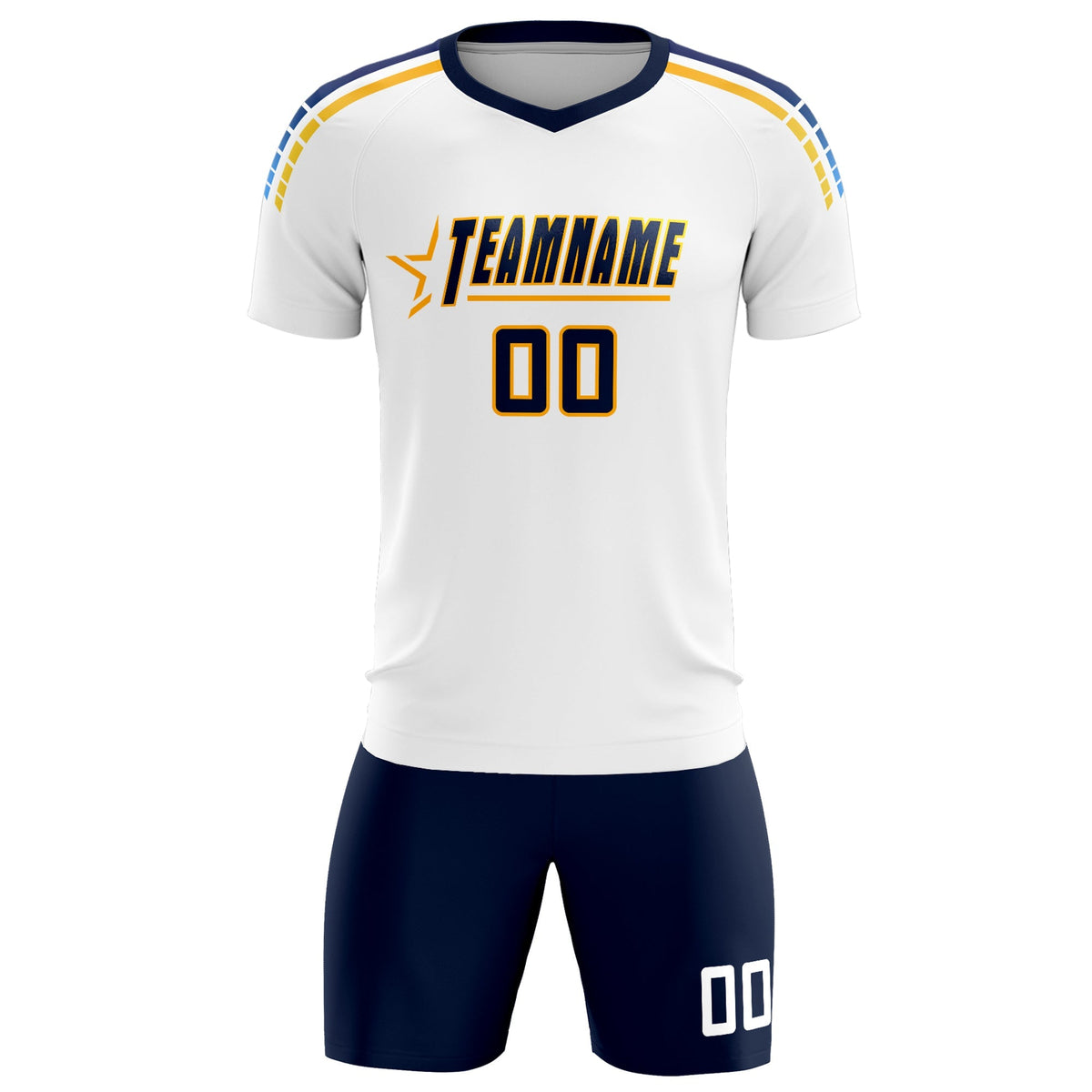 Custom White Raglan Shoulder Striped Soccer Tops/Sets Jersey