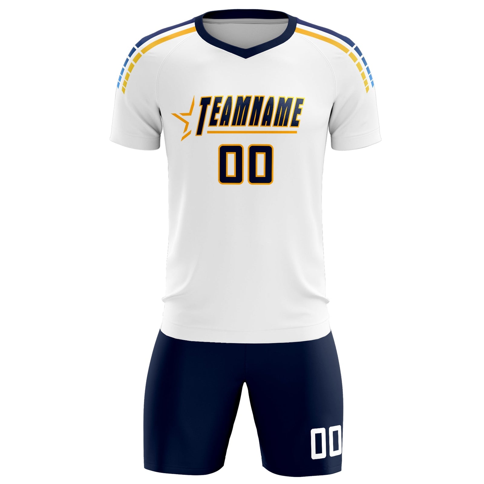 Custom White Raglan Shoulder Striped Soccer Tops/Sets Jersey
