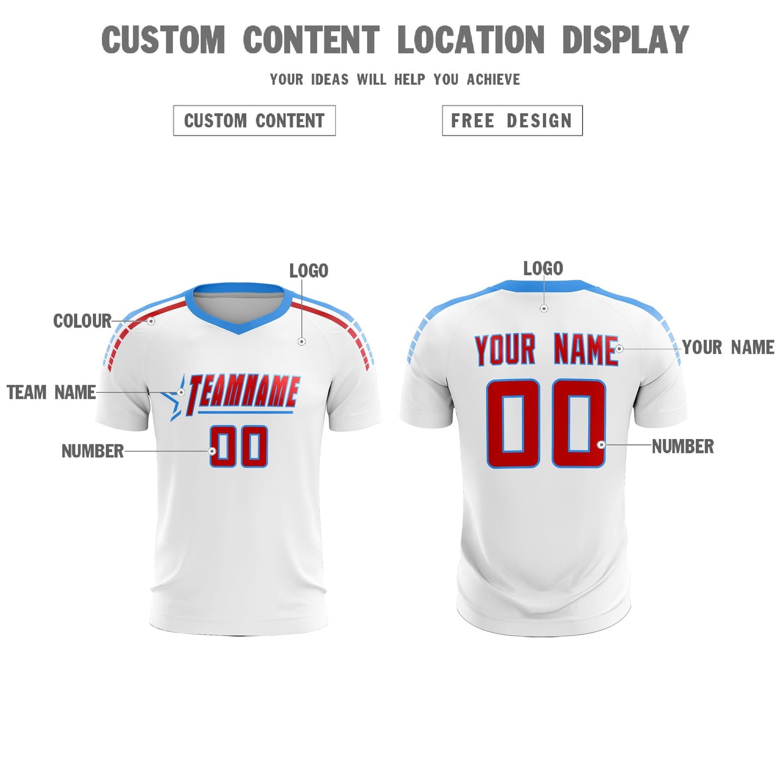 Custom White Raglan Shoulder Striped Soccer Tops/Sets Jersey