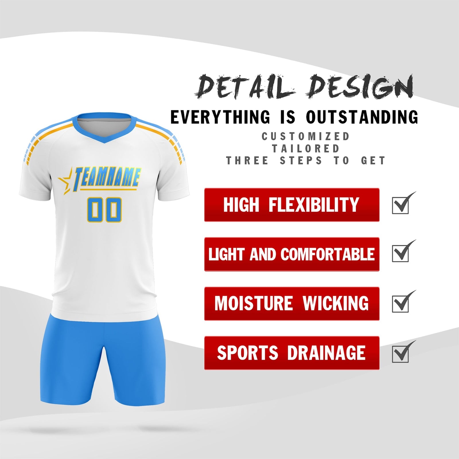 Custom White Raglan Shoulder Striped Soccer Tops/Sets Jersey