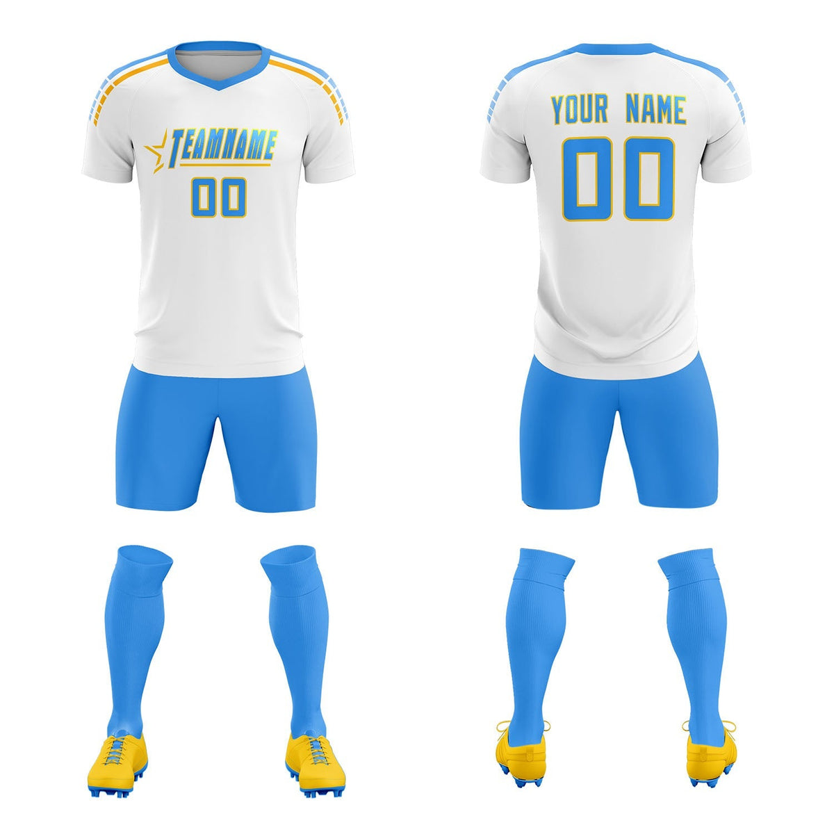 Custom White Raglan Shoulder Striped Soccer Tops/Sets Jersey