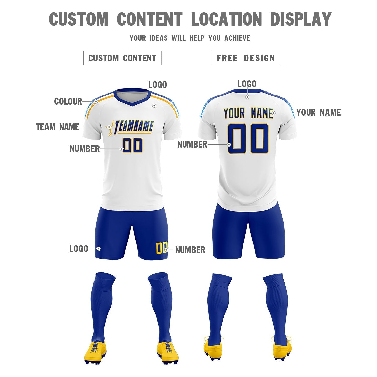 Custom White Raglan Shoulder Striped Soccer Tops/Sets Jersey