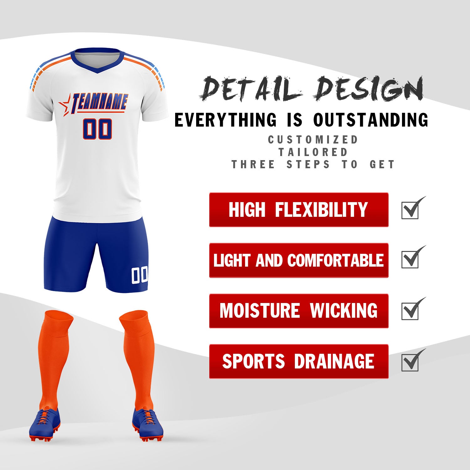 Custom White Raglan Shoulder Striped Soccer Tops/Sets Jersey